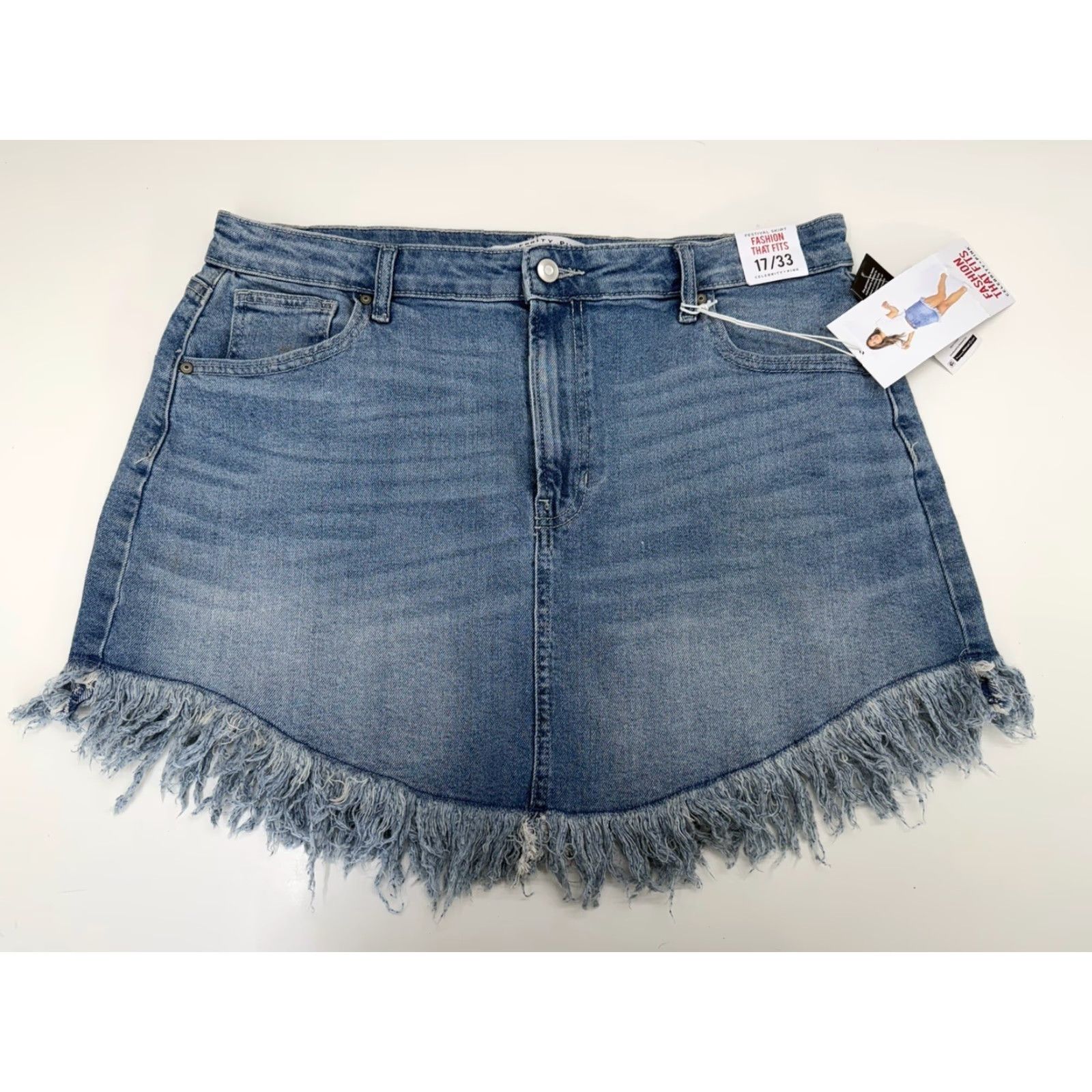 Vintage Celebrity Pink Juniors Skirt Denim Festival Fray NWTs Short Mini 17/33 Blue Womens Size 38" / US 16 / IT 52 - 2 Thumbnail