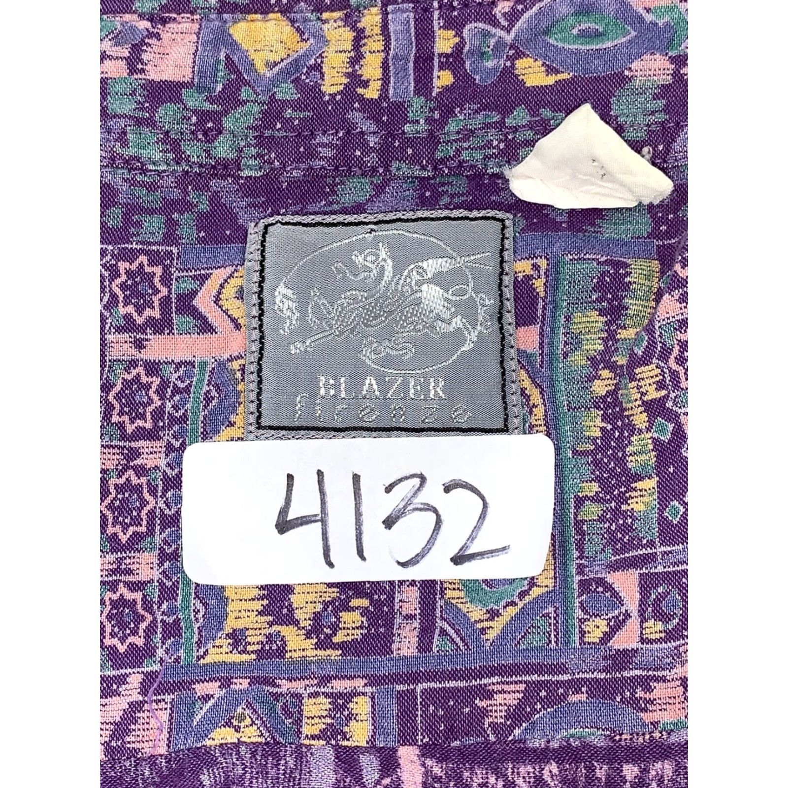 Vintage VINTAGE 90s Blazer Firenze Mens Button-Up Short Sleeve Purple M Geometric 4132 Size US 31 - 3 Thumbnail