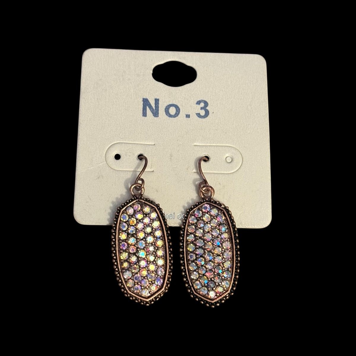 Other No. 3 bronze tone oval AB rhinestone dangle earrings Size ONE SIZE - 1 Thumbnail