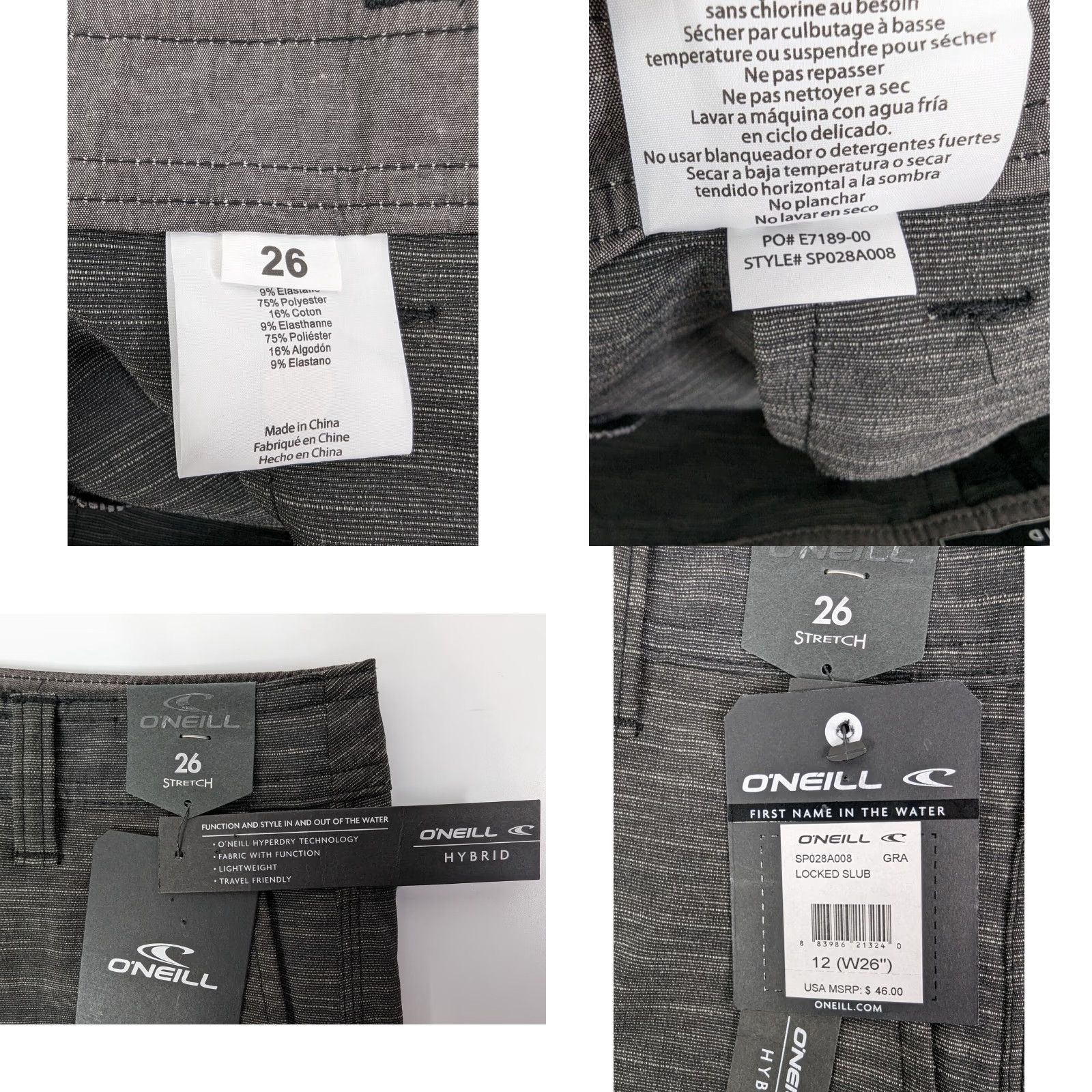 O'Neill NWT O'NEILL Hybrid Grey Board Shorts Swim Logged Slub Hyperdry Size 26 Stretch Size US 26 / EU 42 - 8 Thumbnail