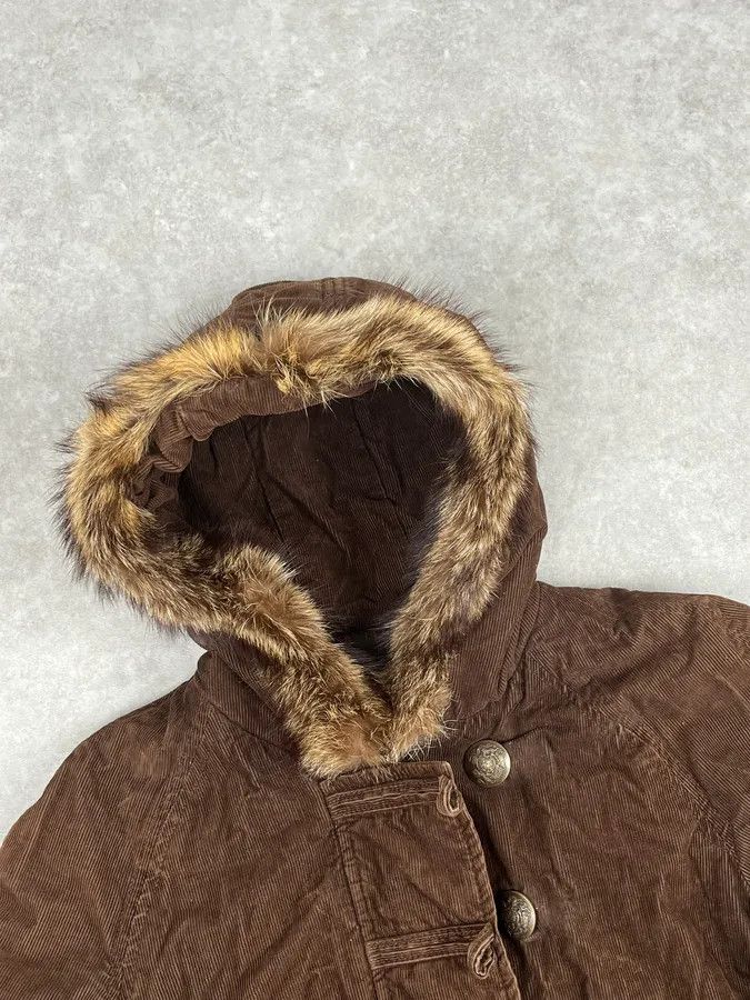 Dolce & Gabbana 2000s Dolce & Gabbana Brown Corduroy Fur Hooded Bomber Jacket Size US XS / EU 42 / 0 - 5 Thumbnail