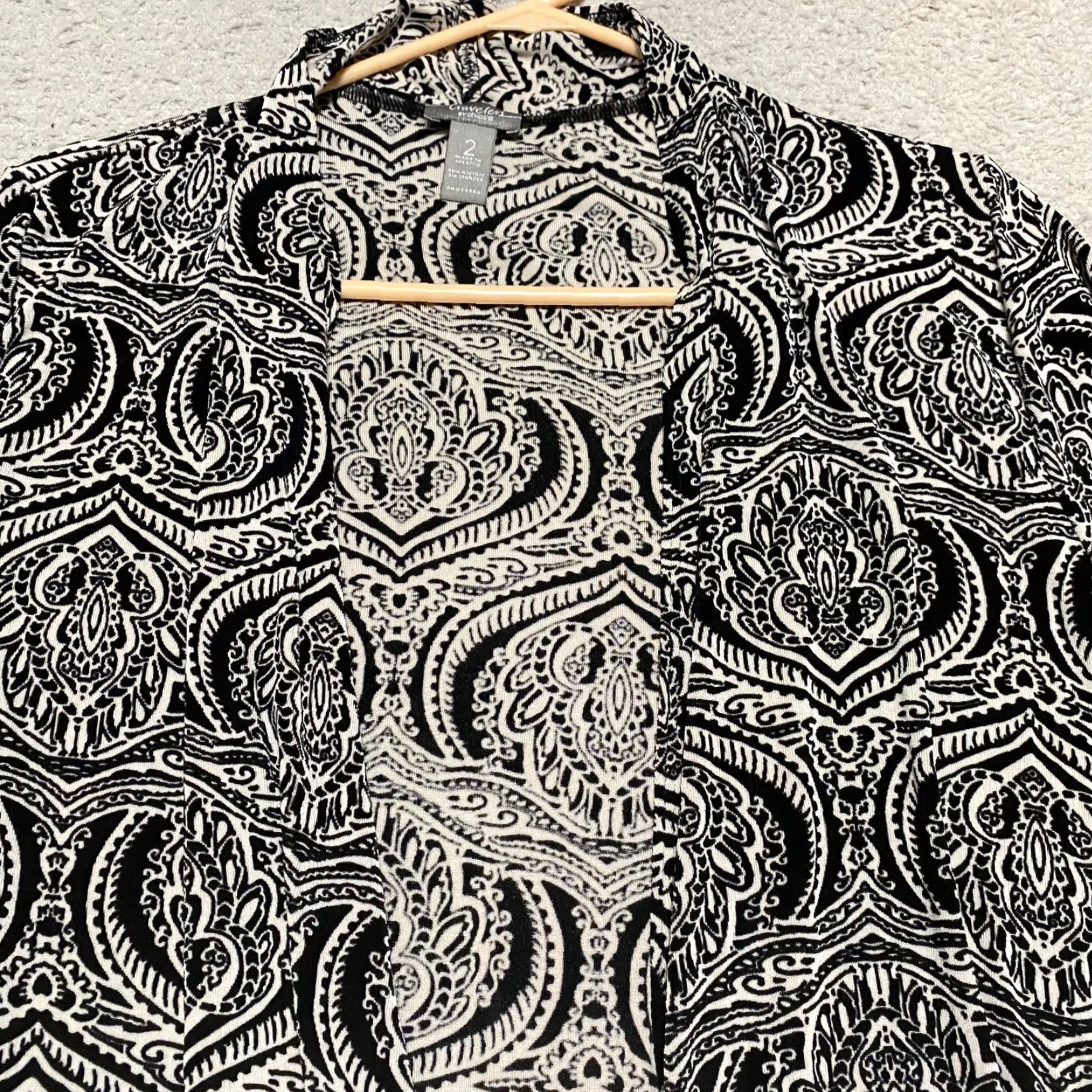 Vintage Chico's Womens Large Sweater Cardigan Black Paisley 3/4 Sleeve Open Front Tie – Regular Size L Women's Knit Shirt Size L / US 10 / IT 46 - 3 Thumbnail