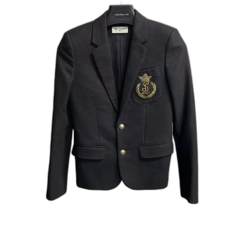 Saint Laurent Paris Saint Laurent Black Wool Blazer with Embroidery Size US XS / EU 42 / 0 - 1 Thumbnail