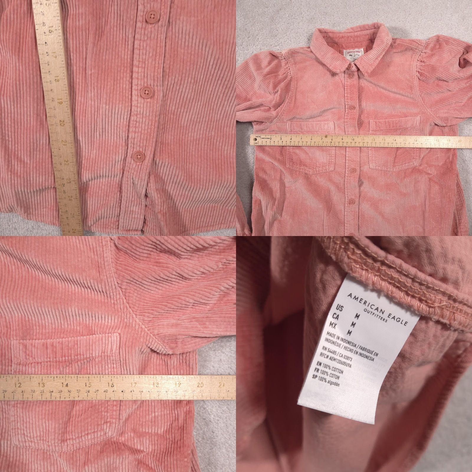 American Eagle Outfitters American Eagle Outfitters Button Up Shirt Womens M Pink Corduroy Puff Sleeve Size M / US 6-8 / IT 42-44 - 8 Thumbnail