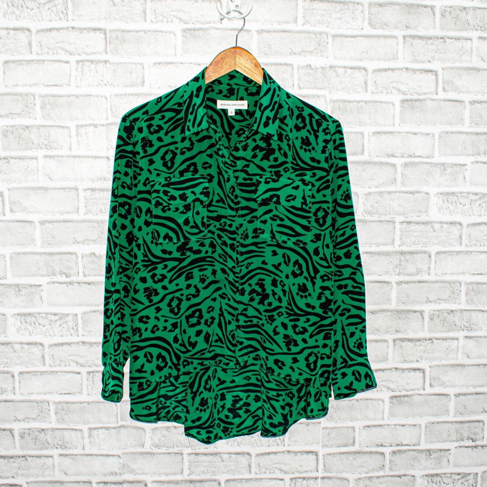 Amanda Uprichard AMANDA UPRICHARD 100% Silk Button up Shirt Green Black Size S / US 4 / IT 40 - 6 Thumbnail
