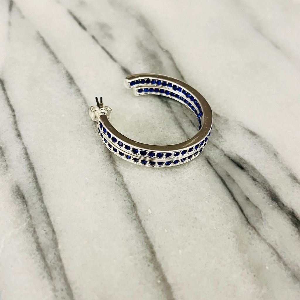 Jewelry Vintage Blue Crystal Channel Hoop Earrings Silver Size ONE SIZE - 4 Thumbnail