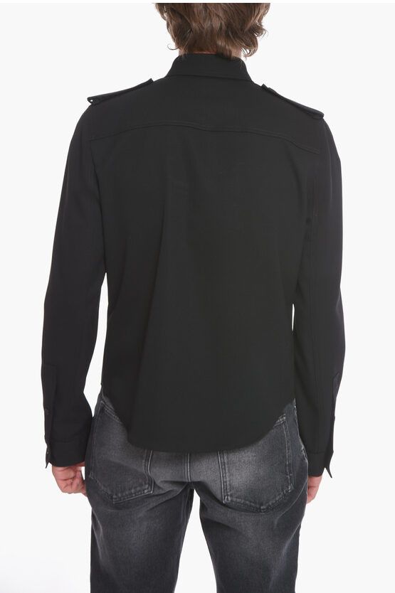Bottega Veneta WOOL-GRAIN-DE-POUDRE MILITARY SHIRT WITH TRIANGLE DETAIL Size US XL / EU 56 / 4 - 2 Thumbnail