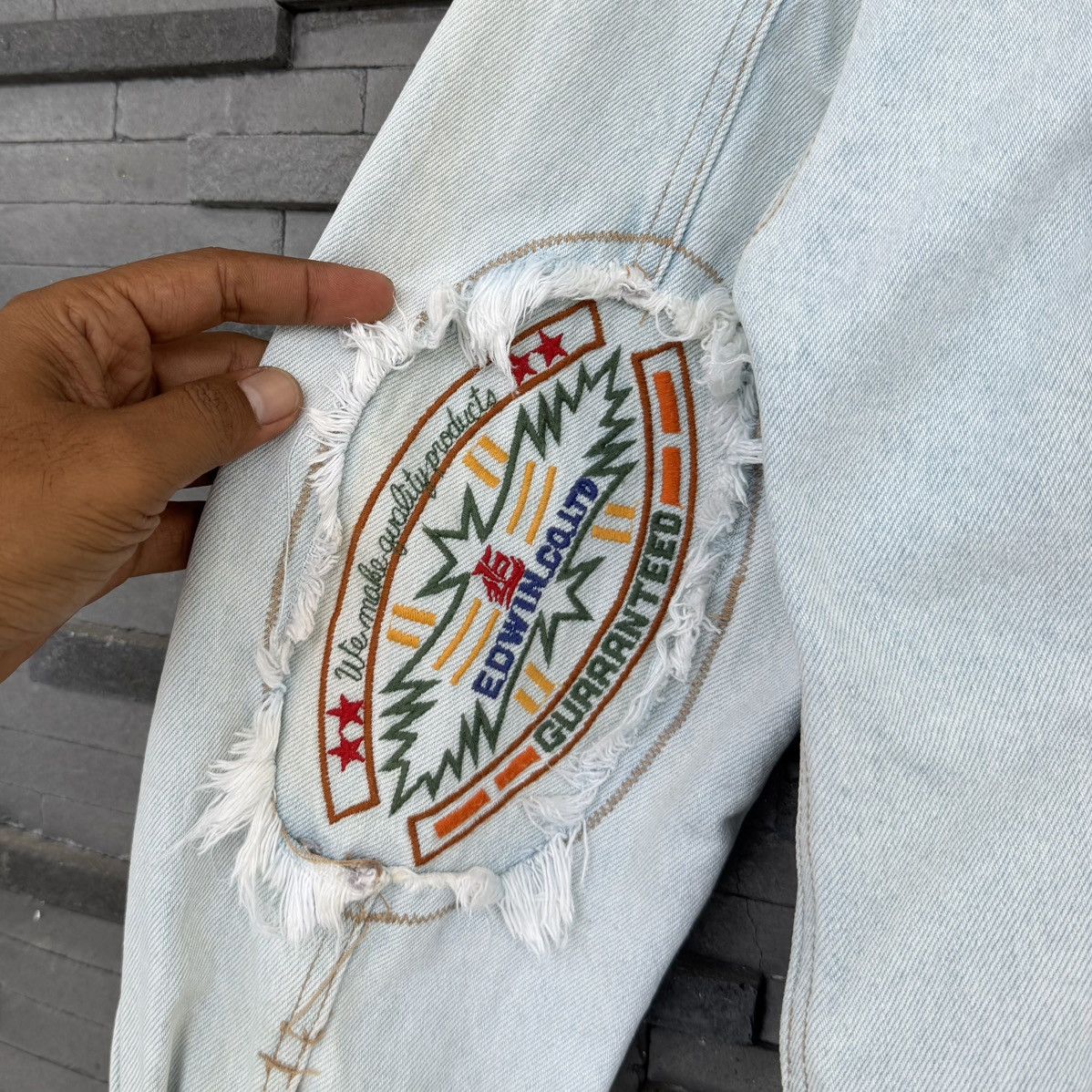 Edwin VTG Something Edwin Denim Jacket Cropped Embroidery Patch Size M / US 6-8 / IT 42-44 - 6 Thumbnail