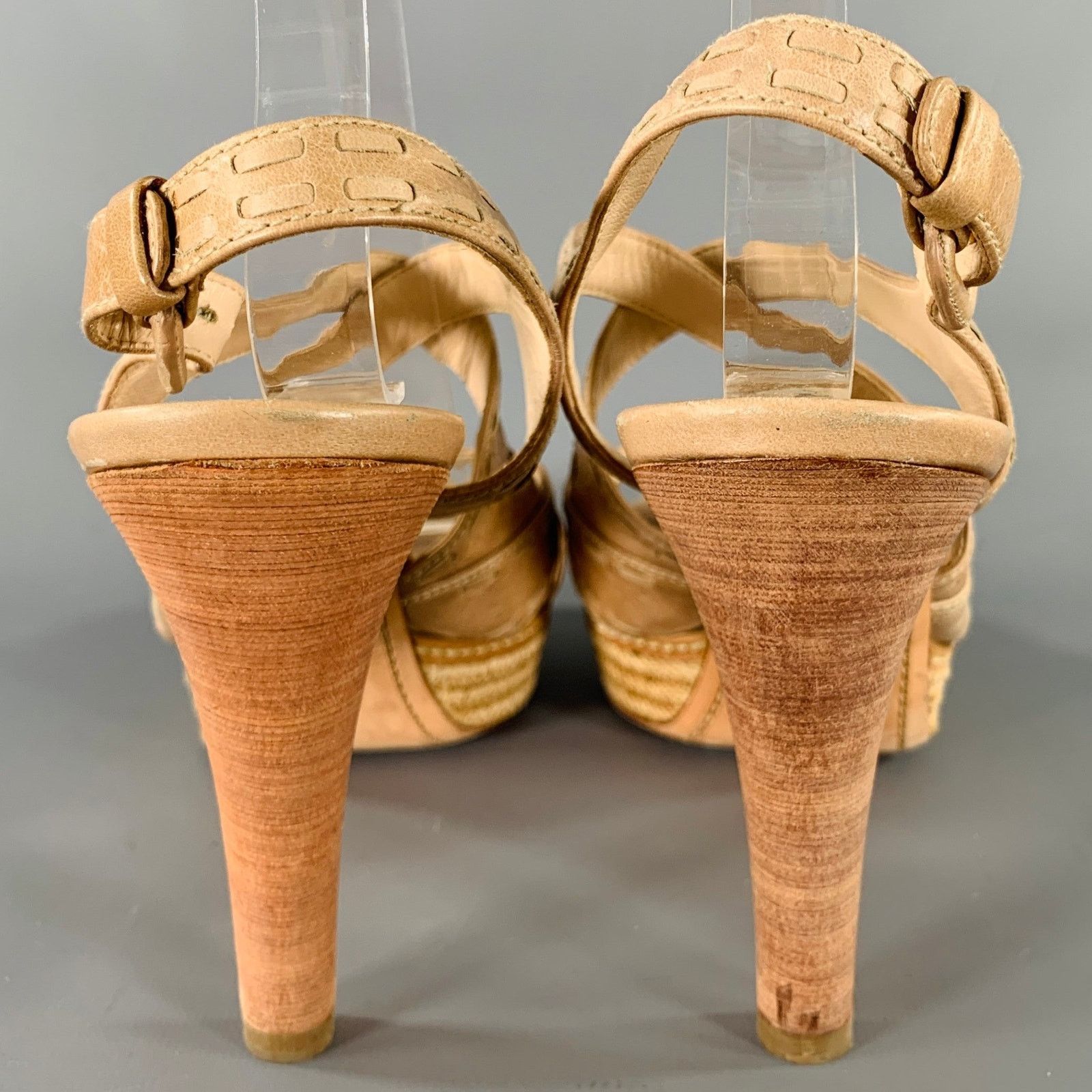 Prada PRADA Size 11 Beige Taupe Leather Woven Espadrille Sandals Size US 11 / IT 41 - 3 Thumbnail