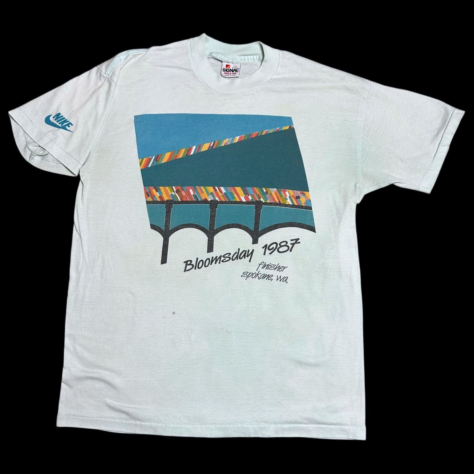 Nike × Vintage Vintage 80s Nike Swoosh Bloomsday Run 1987 Spokane Tee Size US L / EU 52-54 / 3 - 1 Thumbnail