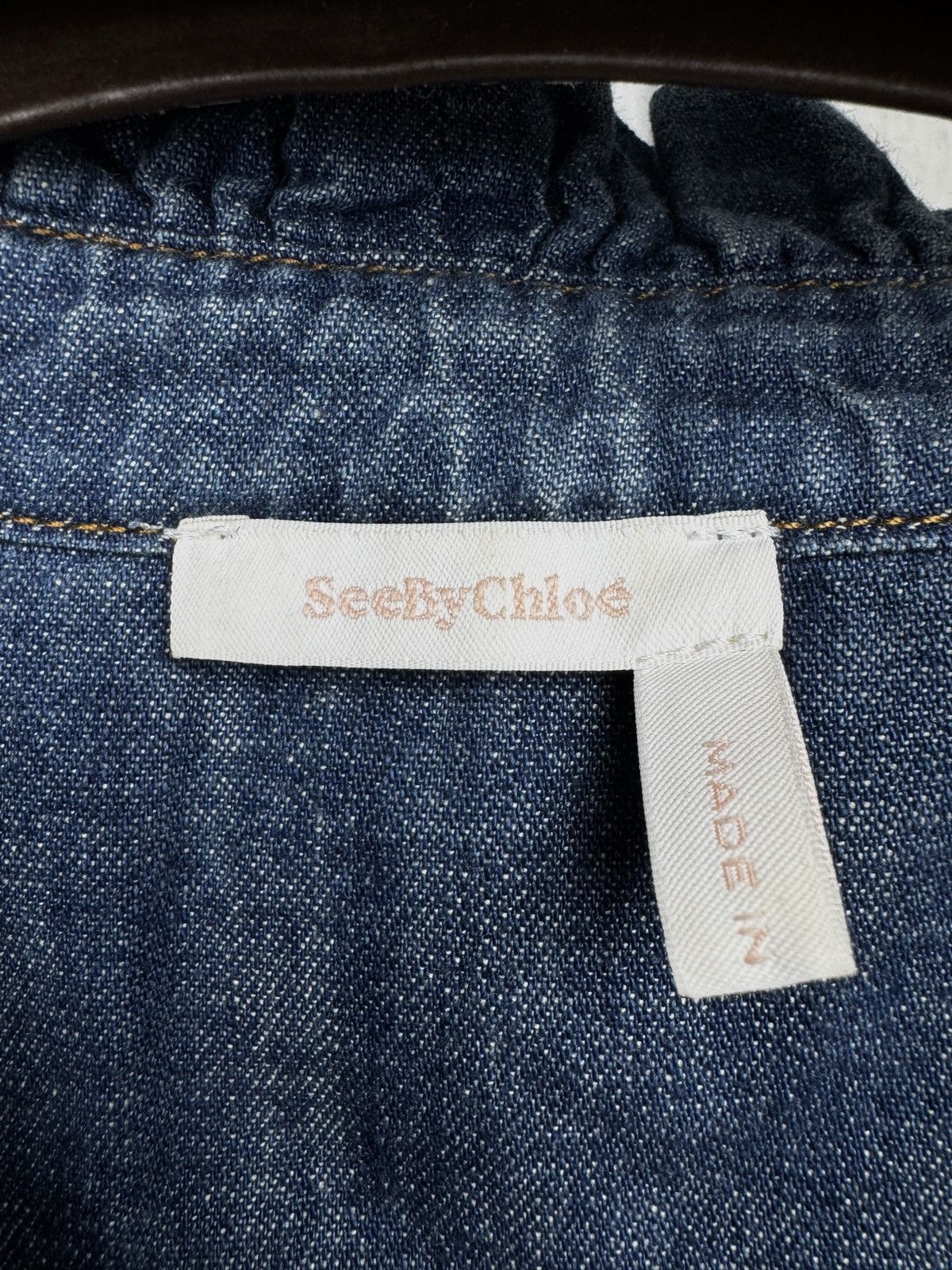 See by Chloe SEE BY CHLOÉ Ruffled Trimmed Denim Mini Dress sz 38 Size XS / US 0-2 / IT 36-38 - 9 Thumbnail