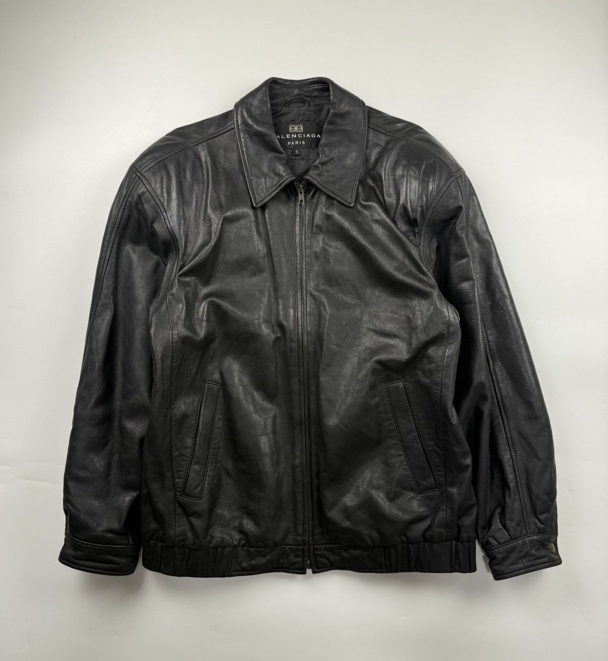 Vintage Balenciaga Padded Shoulder Zip Up Leather Jacket