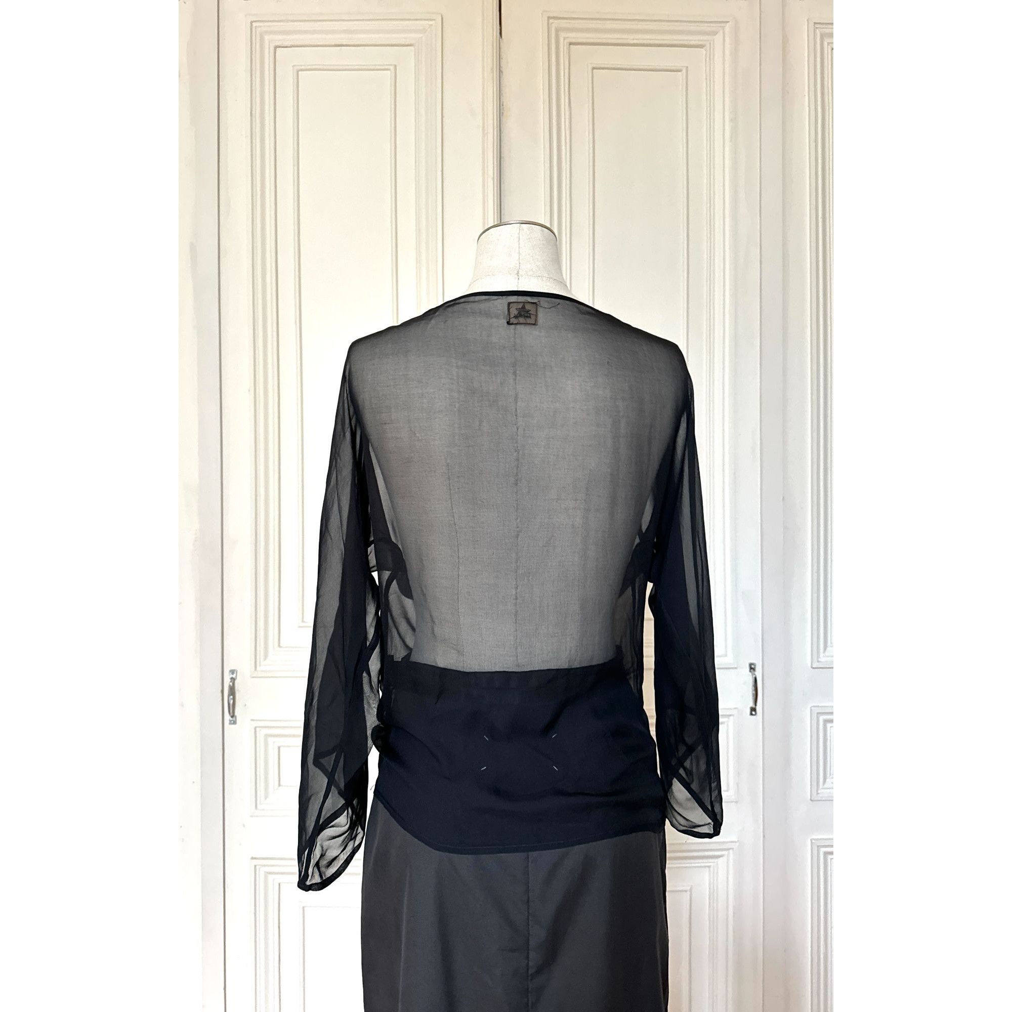 Thierry Mugler Vintage Black Sheer Silk Top Size M / US 6-8 / IT 42-44 - 4 Thumbnail