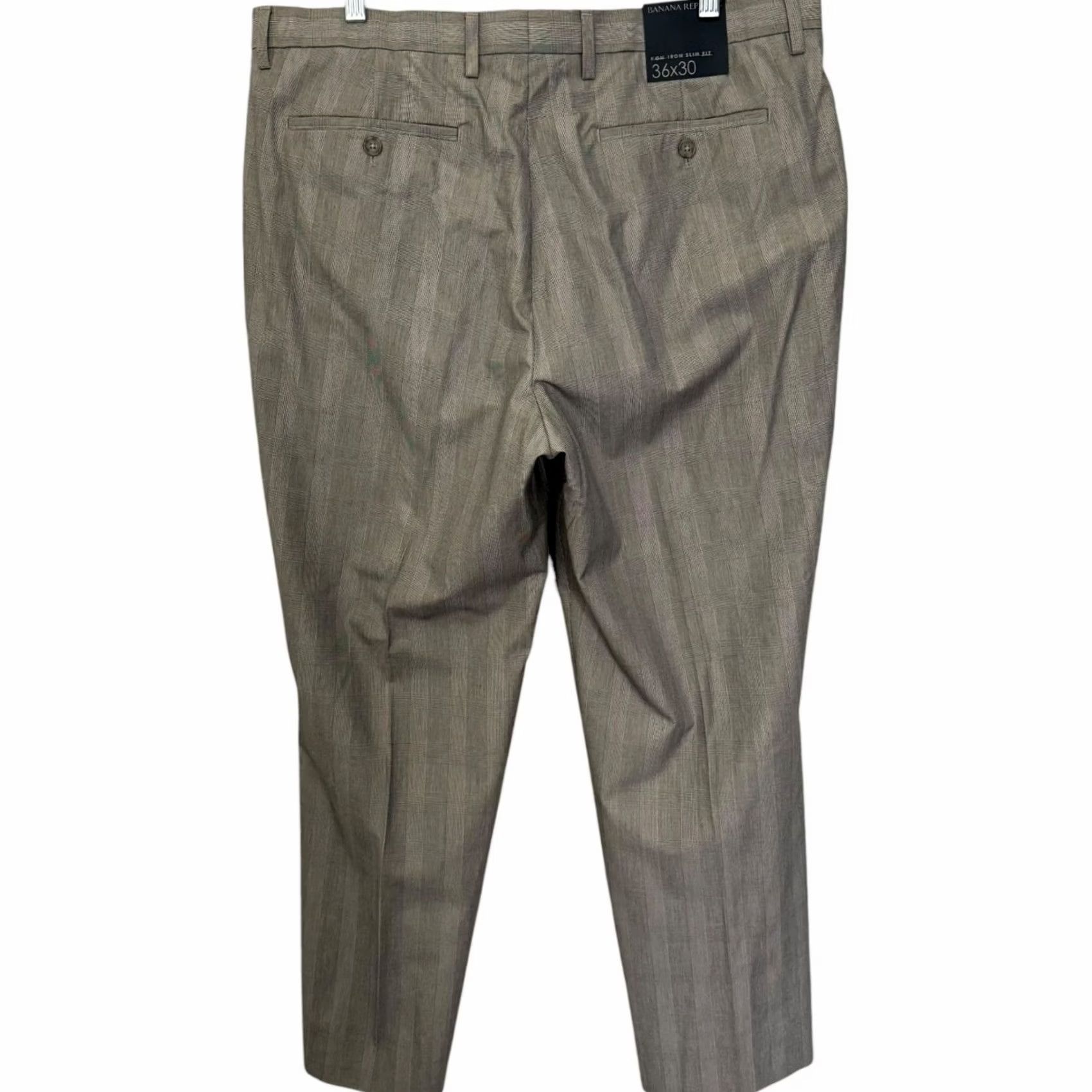 Banana Republic VINTAGE Banana Republic Glen Plaid Slim-Fit Dress Pant Taupe Mens 36X30 100% Cotton NEW Size US 36 / EU 52 - 4 Thumbnail