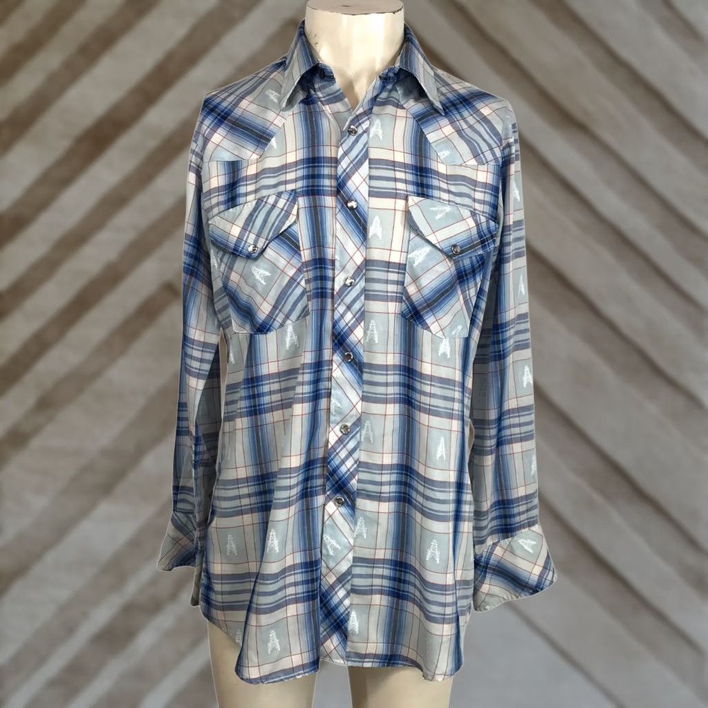 Vintage VINTAGE JCPENNY MEN'S 15 1/2-33 BLUE WESTERN SNAP SHIRT LONG SLEEVE W/ POCKETS Size US L / EU 52-54 / 3 - 1 Thumbnail