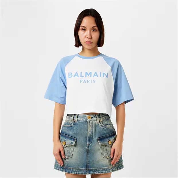 Balmain o1g2r1mq0924 T-Shirt in White & Blue Size S / US 4 / IT 40 - 3 Thumbnail