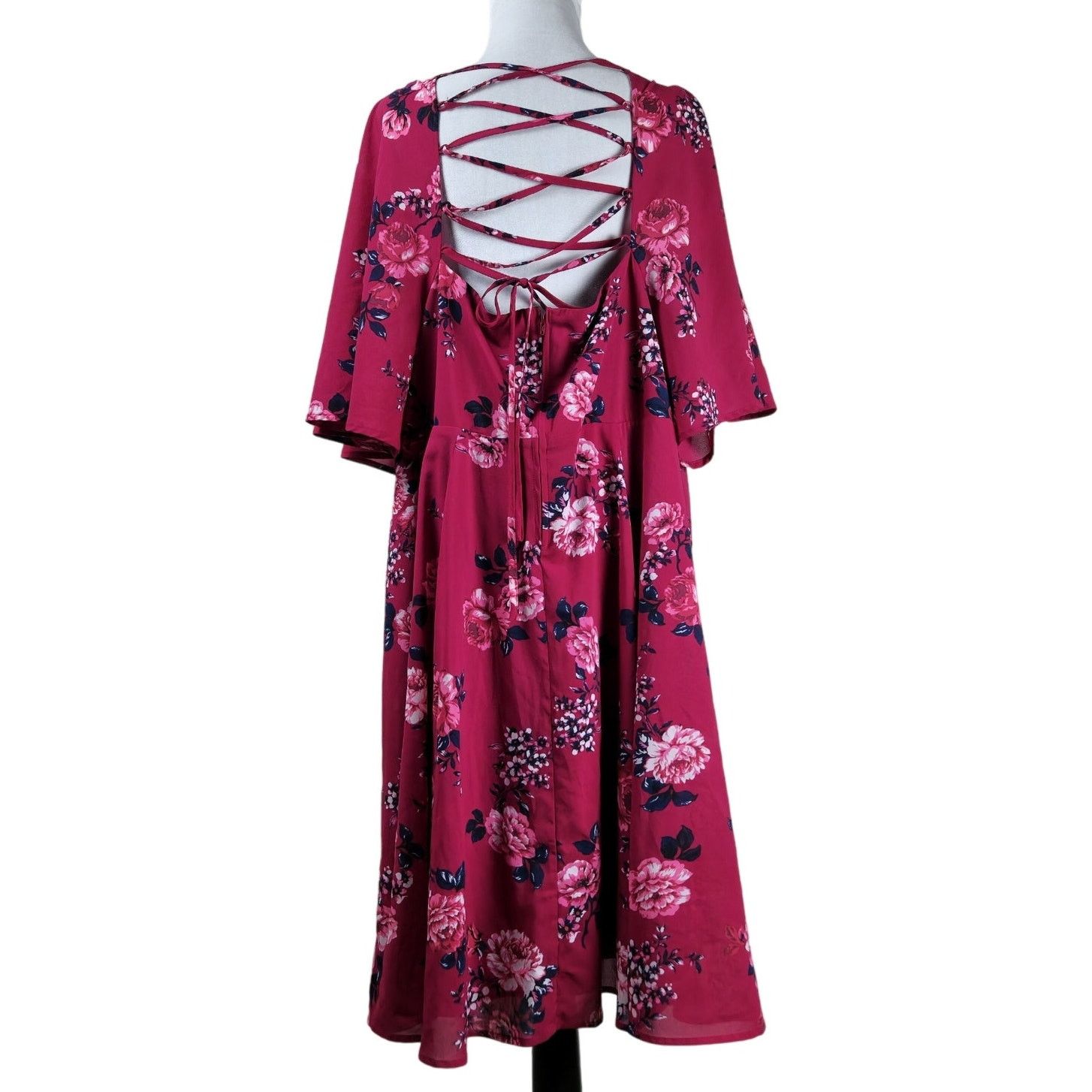 Torrid Torrid Plus Size 26 Red Floral Skater Dress Lace-Up Back Size 4XL / US 24-26 - 5 Thumbnail
