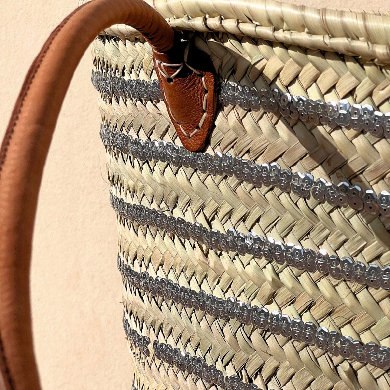 Handmade Handmade Moroccan Woven Straw Tote Bag with Leather Handles Size ONE SIZE - 3 Thumbnail