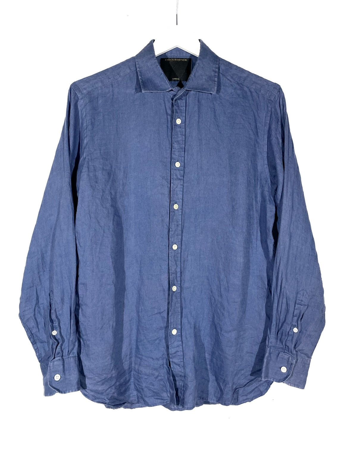 Designer Favourbrook London Men Linen Blue Shirt Size 16/S-M Portugal Size US S / EU 44-46 / 1 - 1 Thumbnail