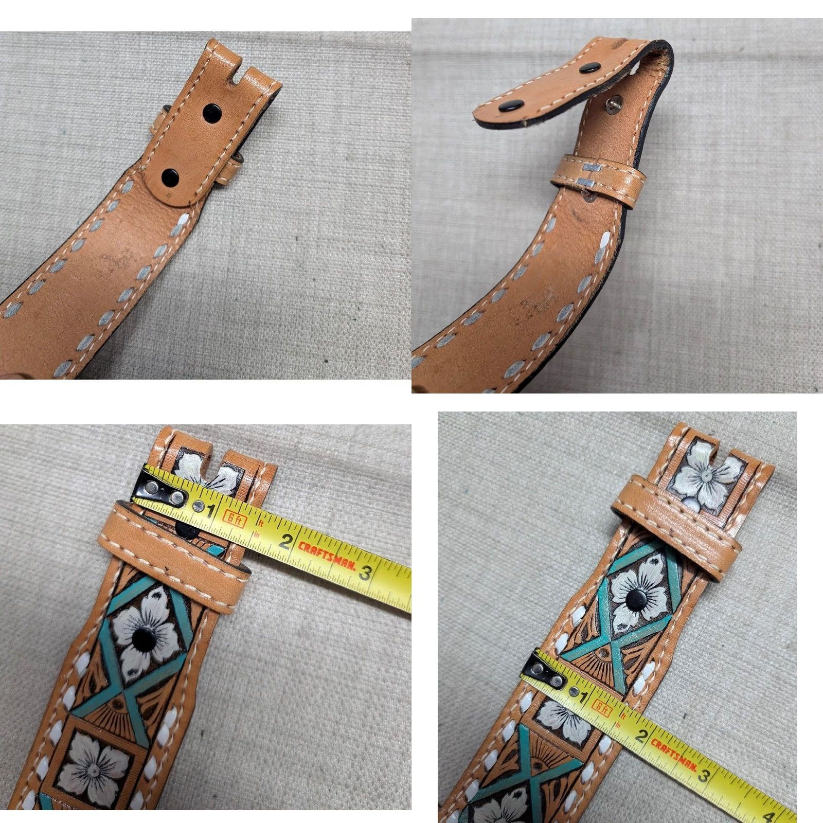 Vintage VINTAGE Wright Western Belt - 28 Brown Leather Cowhide 1-3/4" Floral Southwestern Tooled Buckle Belt Mens Size 28 - 8 Thumbnail