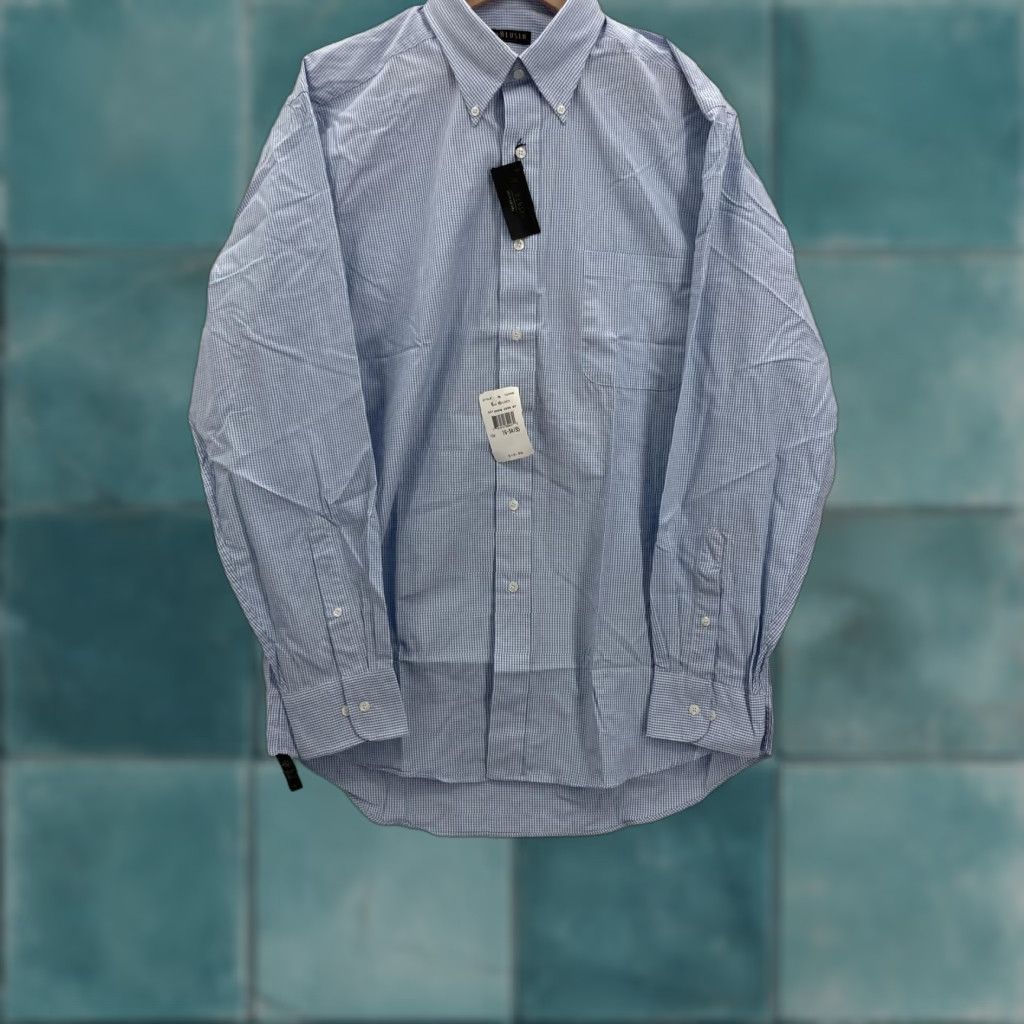 Van Heusen Van Heusen Shirt Mens 16 34/35 Blue Check Broadcloth Button-Down Dress Cotton Shirt Mens Size 42R - 1 Thumbnail