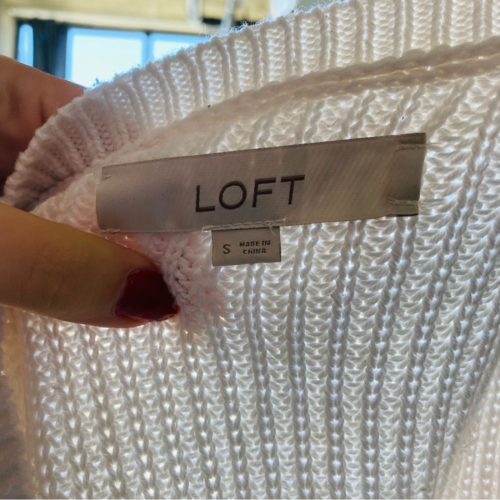 ANN TAYLOR LOFT White Cutout Open Chunky Knit Sweater