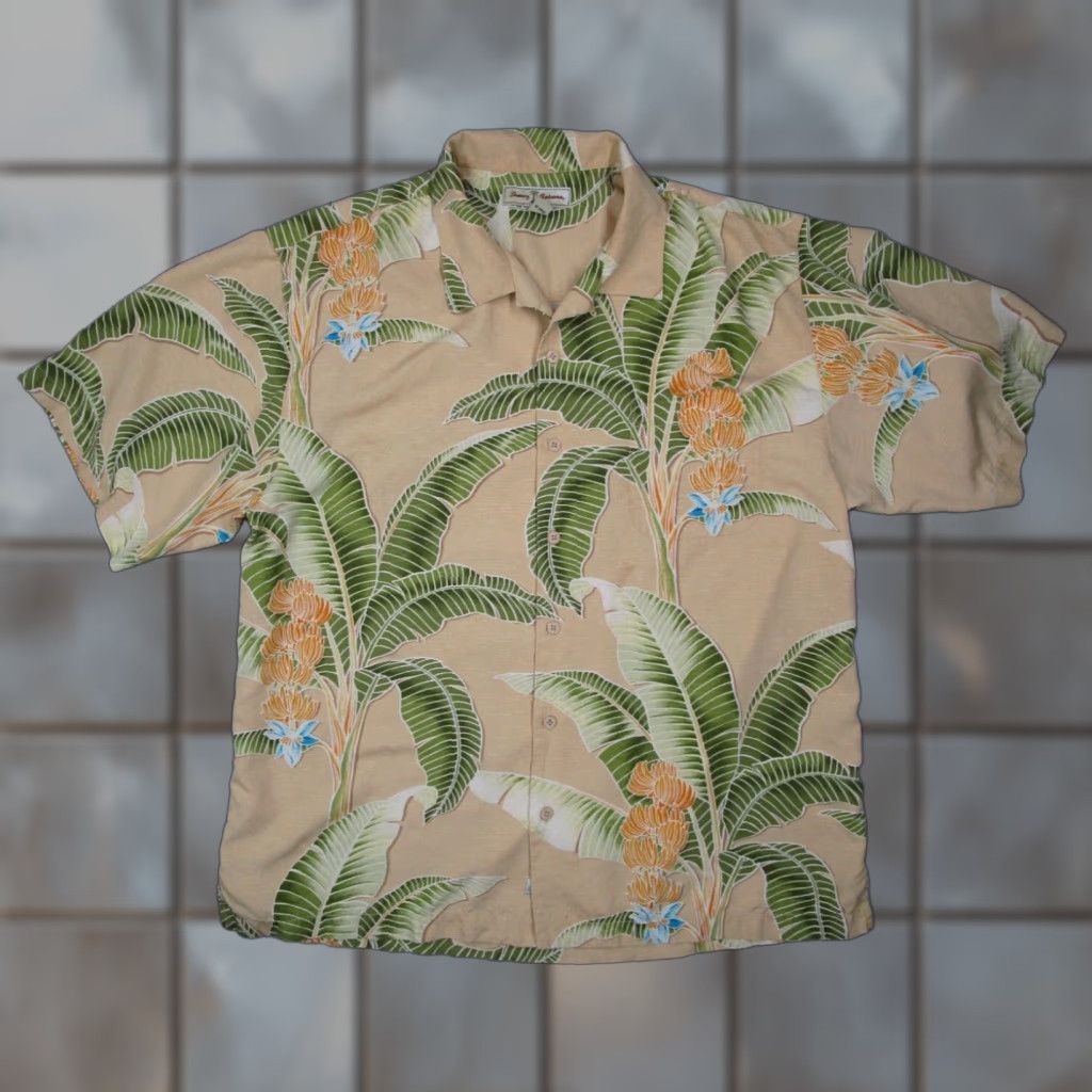 Tommy Bahama Tommy Bahama Mens Yellow Silk Hawaiian Button Up Short Sleeve Shirt Extra Large Size US XL / EU 56 / 4 - 1 Thumbnail