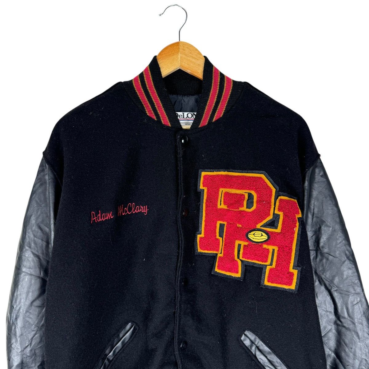 Delong × Vintage 🌟DELONG RUGBY VARSITY LEATHER JACKET Size US XL / EU 56 / 4 - 3 Thumbnail
