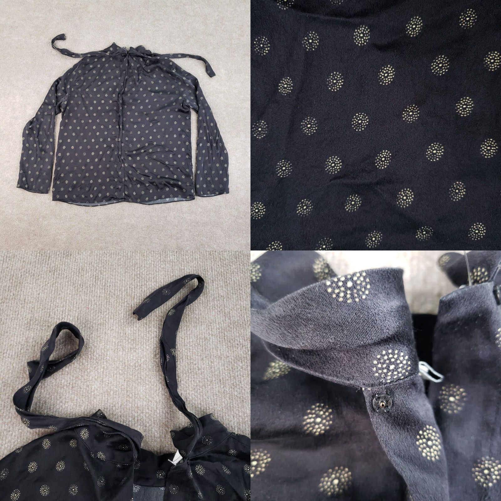 Vince Vince Shirt Womens L Black Silk Blouse Geometric Lightweight Pullover Casual All Seasons Sheer Stretch Size L / US 10 / IT 46 - 8 Thumbnail