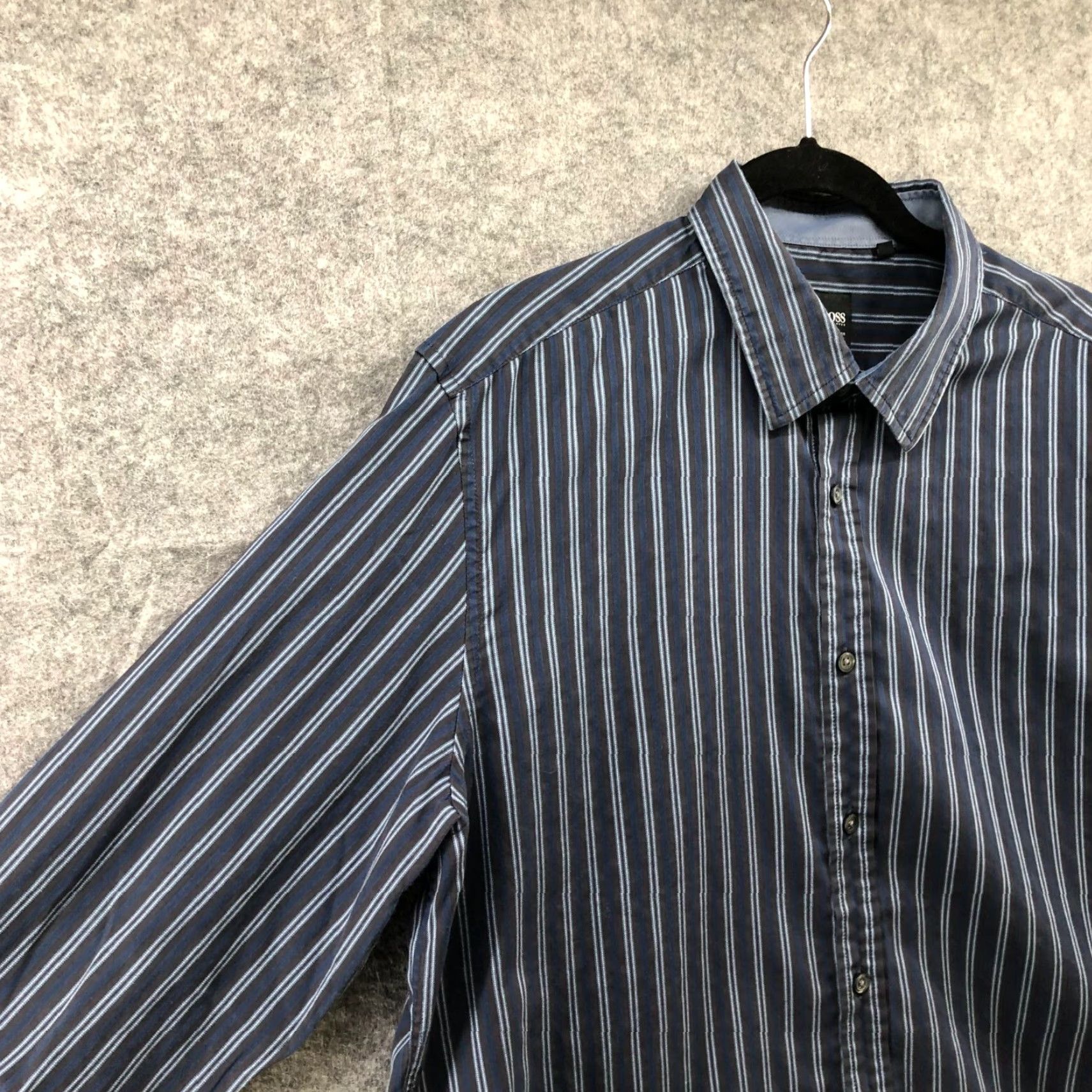 Hugo Boss VINTAGE Hugo Boss Lucas Dress Shirt Mens XL Blue Gray Striped Cotton Long Sleeve Business Formal Workwear Size 46R - 5 Thumbnail