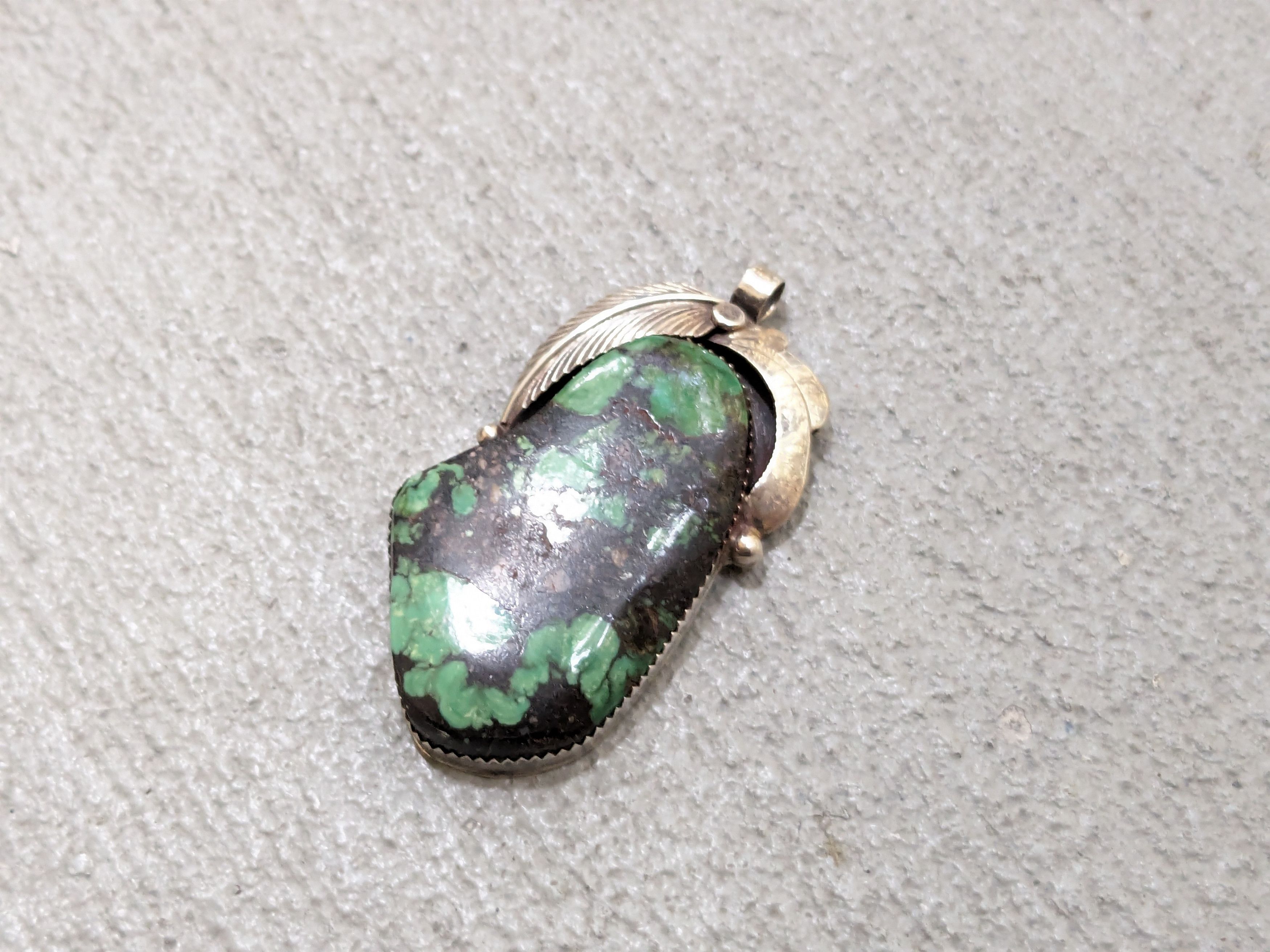 Jewelry Vintage Sterling Silver Pendant Turquoise Modern Leaf Size ONE SIZE - 2 Thumbnail