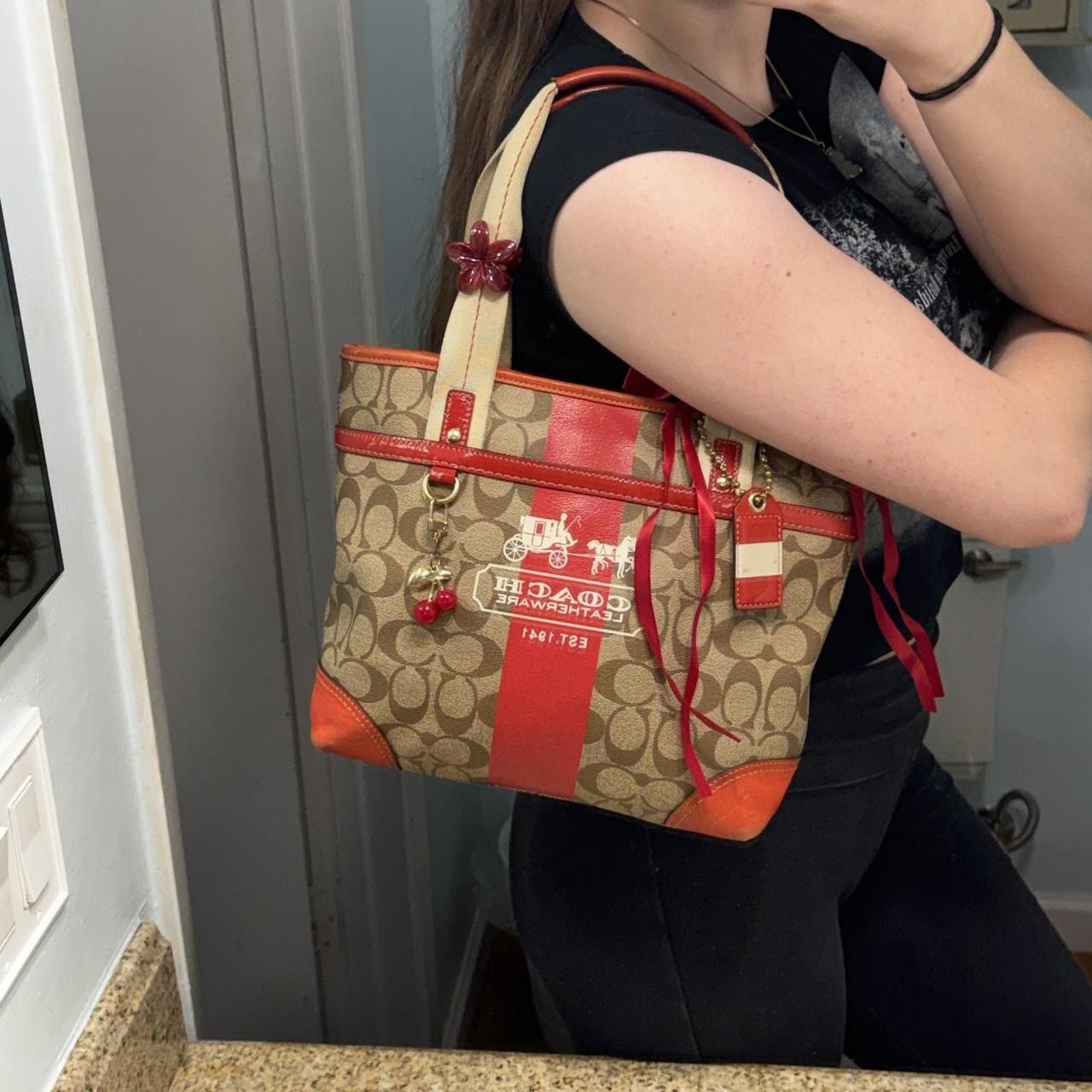 Coach Y2K Coach Red & Tan Monogramed Mini Tote Size ONE SIZE - 8 Thumbnail