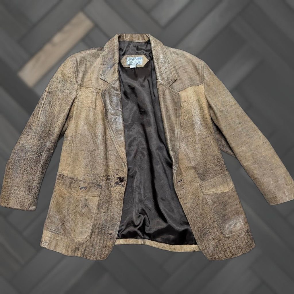Vintage VINTAGE Leather CITY Western blazer Jacket XL 46 Brown Patina Distressed Mens Size 46R - 1 Thumbnail