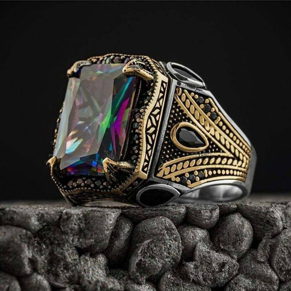 Designer Men's Handmade Mystic Topaz Open 925 Sterling Silver Ring Size ONE SIZE - 1 Thumbnail