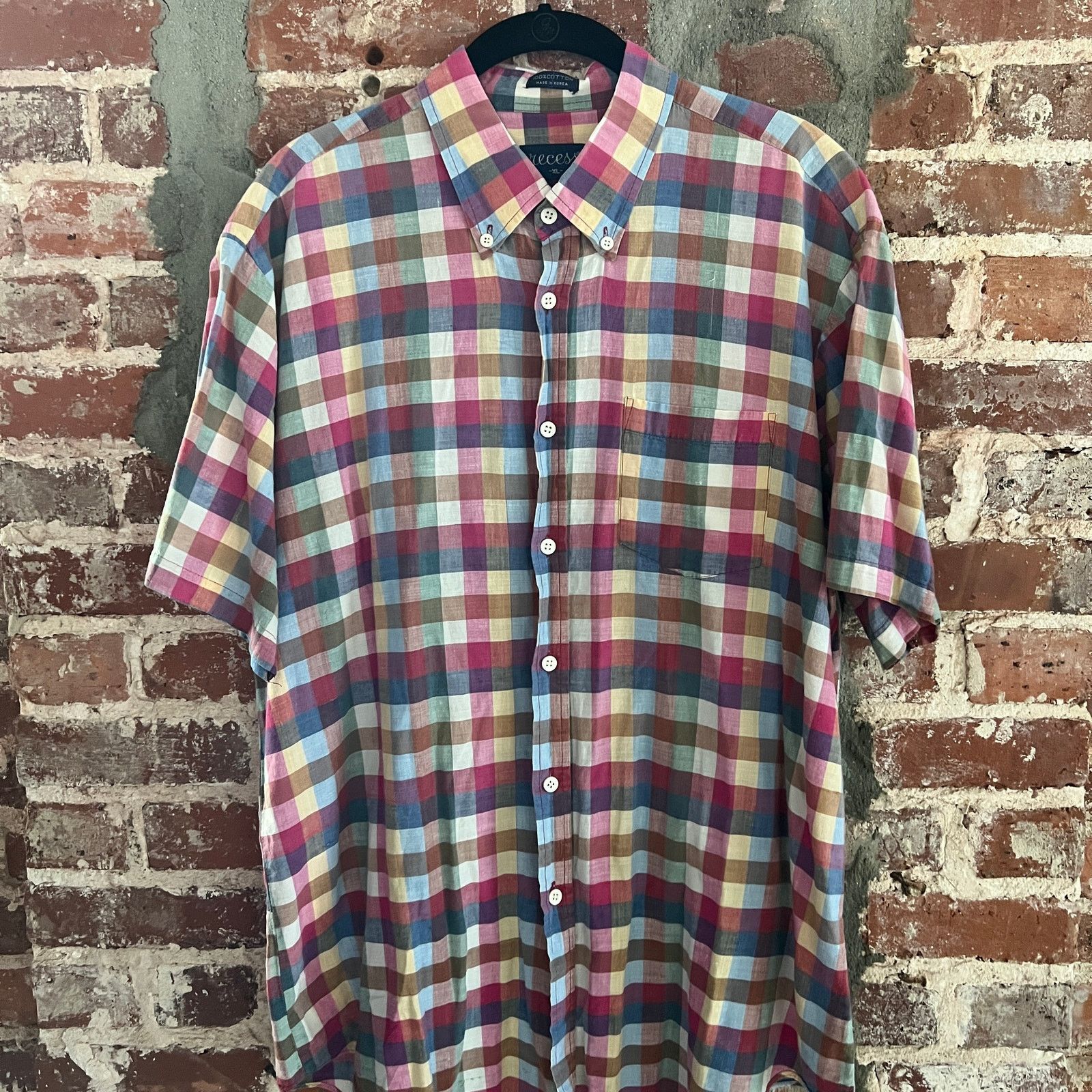 Vintage VTG Recess Men's SS Paper Thin Madras Shirt XL 23.5x30 Size US XL / EU 56 / 4 - 2 Thumbnail