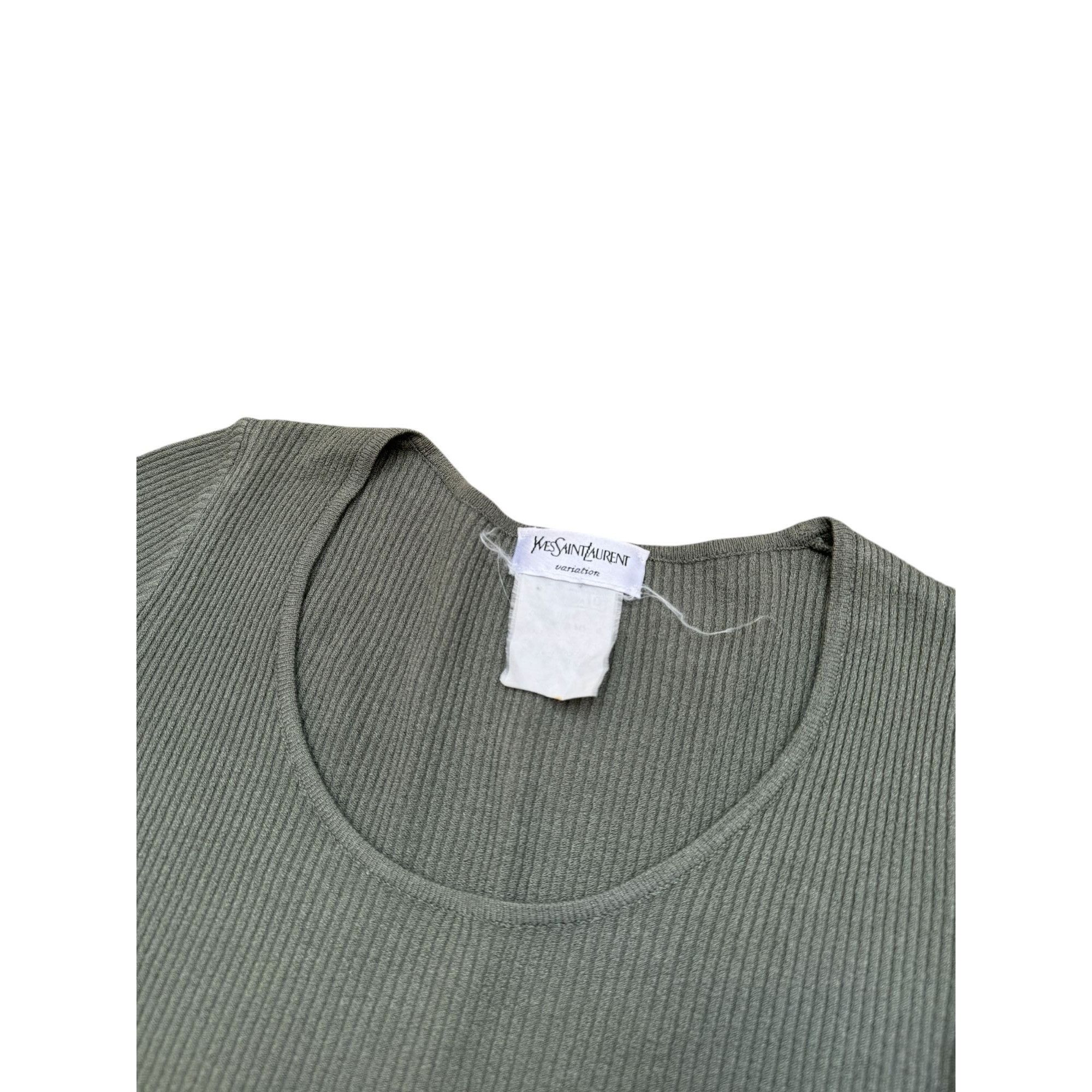 Yves Saint Laurent Vintage Kaki Knitted Short Sleeves T-shirt Size S / US 4 / IT 40 - 2 Thumbnail