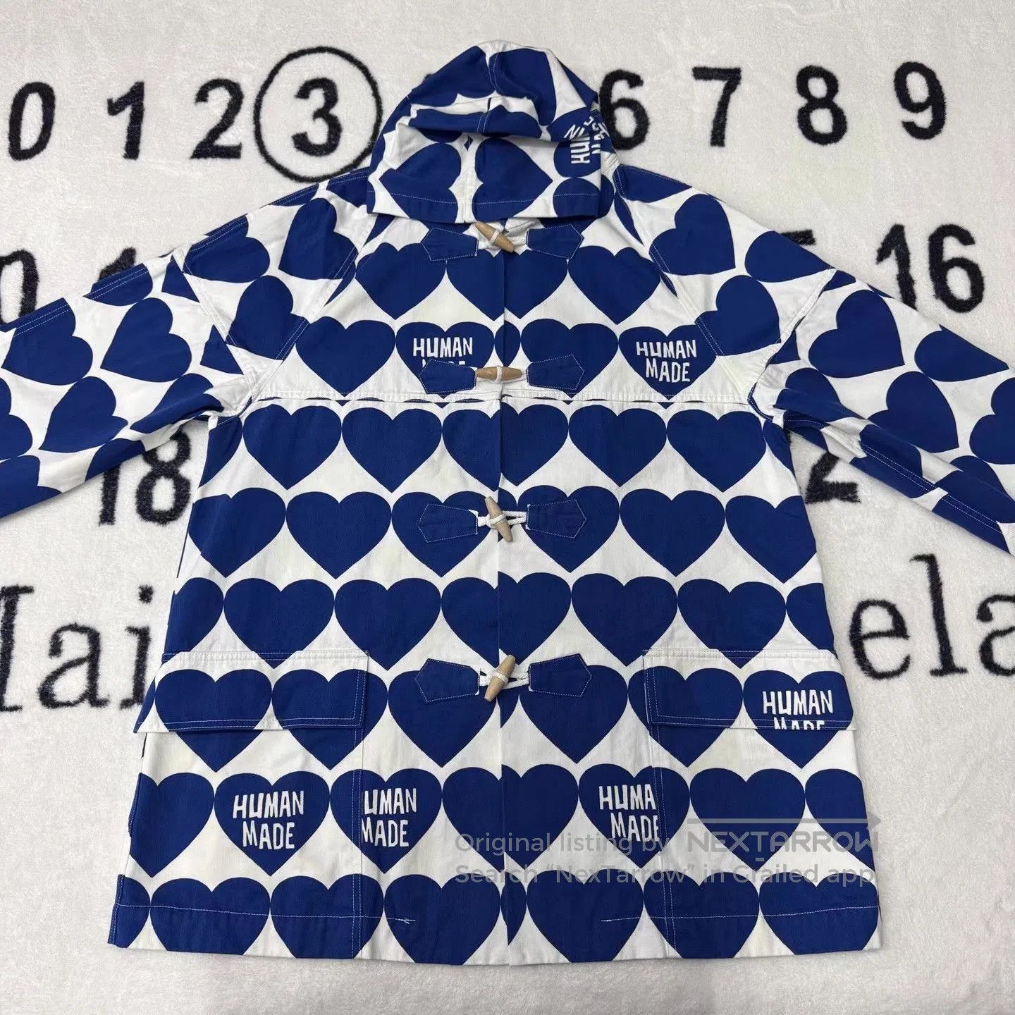 Human Made Blue and White Heart Print Toggle Hooded Jacket. Size US XL / EU 56 / 4 - 1 Thumbnail