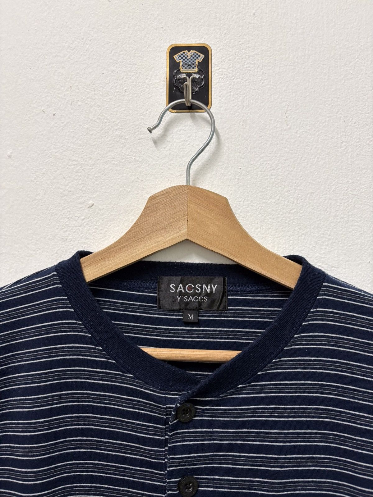 Japanese Brand × Y's × Yohji Yamamoto 2000's Sacsny Y'saccs Button Stripe Navy T-Shirt Size US M / EU 48-50 / 2 - 8 Thumbnail