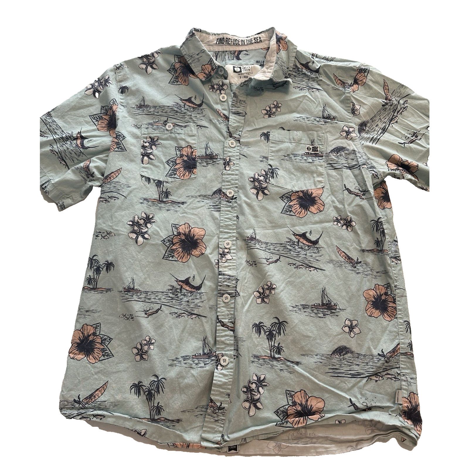 Other Salty Crew Button Shirt XL Tropic Sails Nautical Floral Blue Size US XL / EU 56 / 4 - 1 Thumbnail