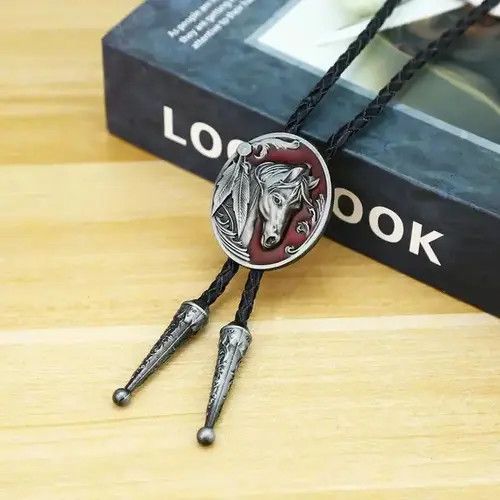 Cowboy Equipment × Vintage Vintage Oval Horse Head Leather Cord Bolo Tie Size ONE SIZE - 2 Thumbnail