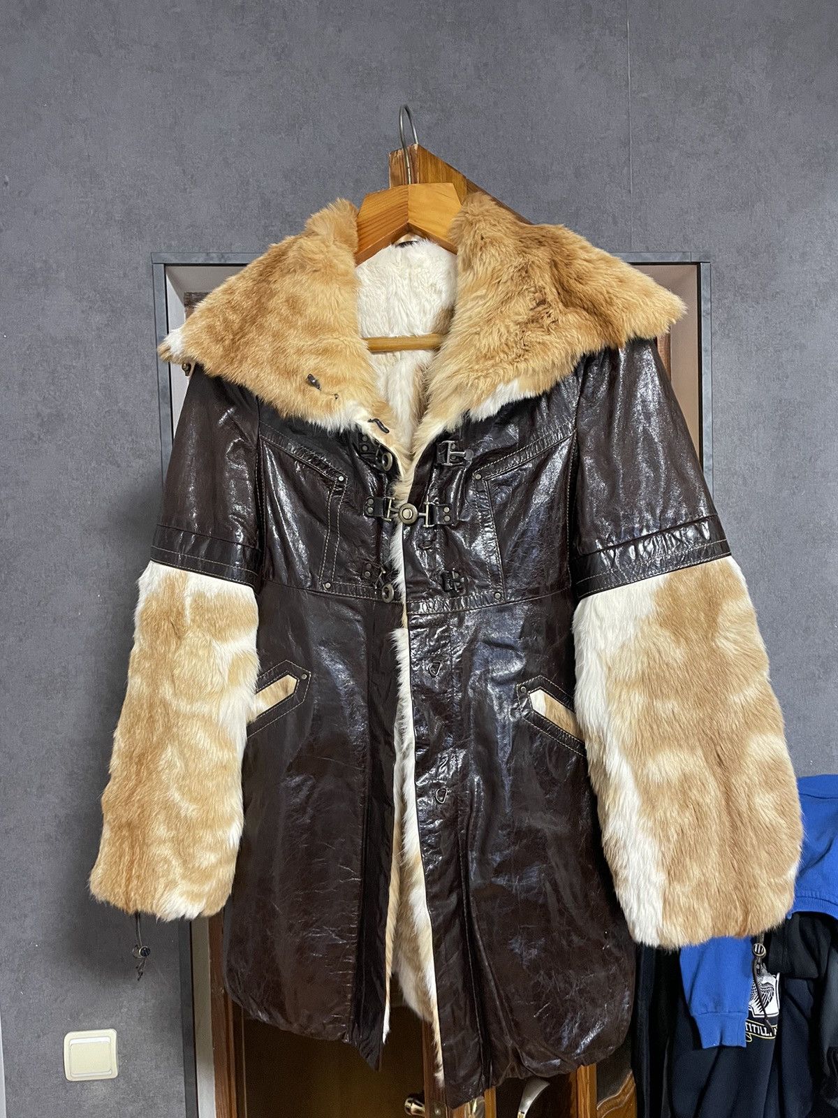 Vintage HOLYMOLY💥 Fur Leather Coat Avant-garde Opium Jacket Y2K Size M / US 6-8 / IT 42-44 - 1 Thumbnail