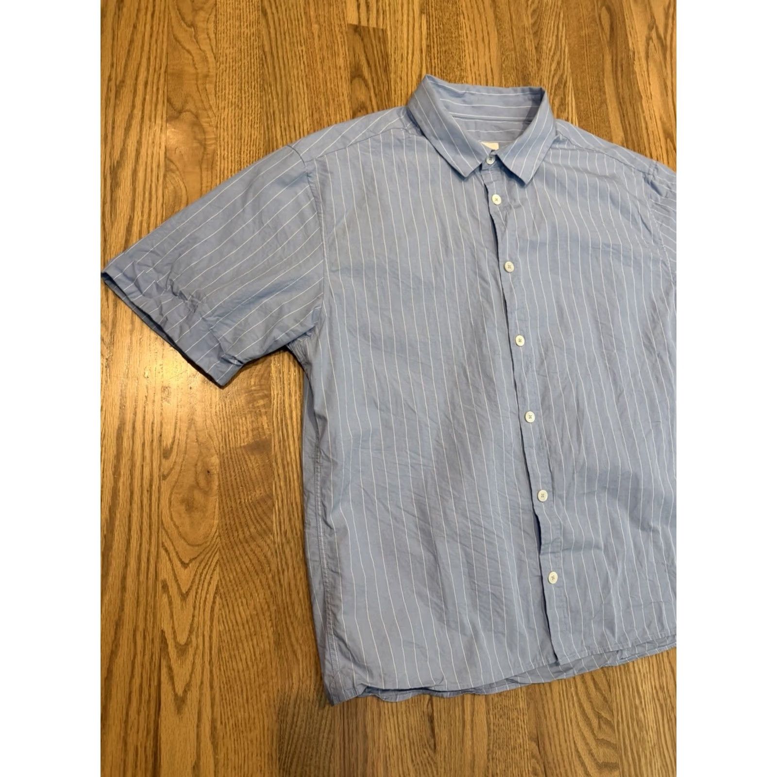 Vintage Octobre Editions Button-Up Cotton Shirt Mens XL Short Sleeve Sezane Stripe Blue Size US XL / EU 56 / 4 - 2 Thumbnail