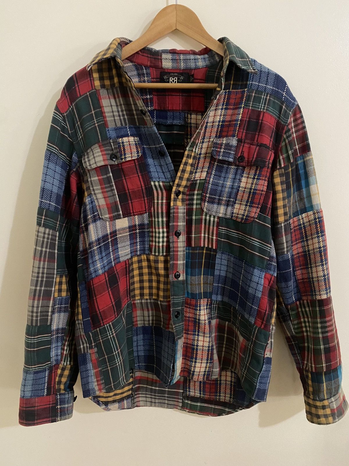 image of Rrl Ralph Laurent Patchwork Flannel Workshirt, Men's (Size Medium)