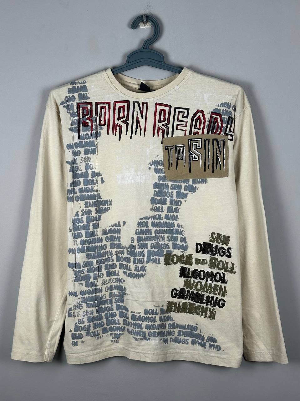 Japanese Brand Vintage Avant Garde Grunge Born To Sin T shirt Size US L / EU 52-54 / 3 - 1 Thumbnail