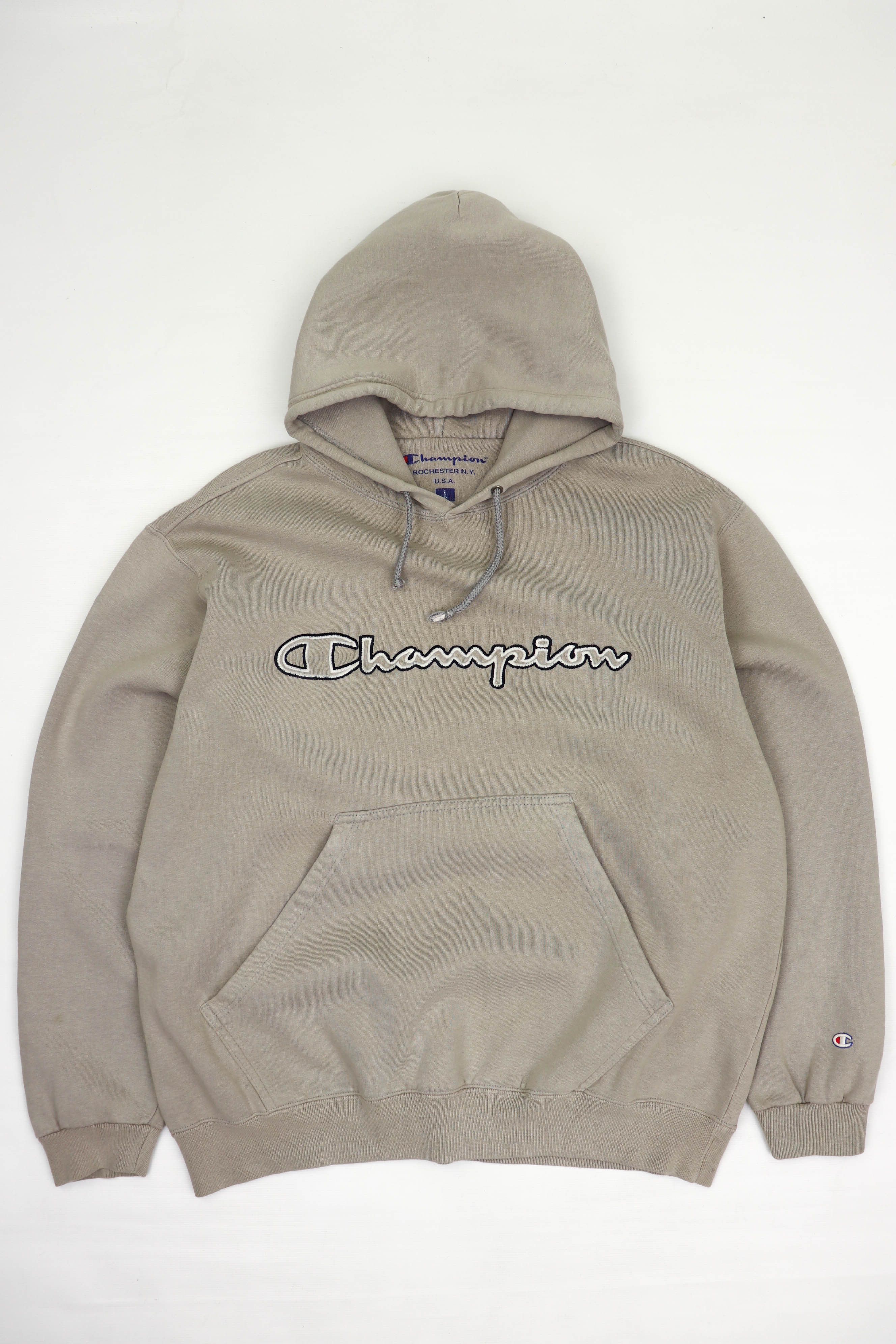 image of Champion Rochester Ny Usa Vintage 90's Sun Faded Hoodie in Beige, Men's (Size Large)
