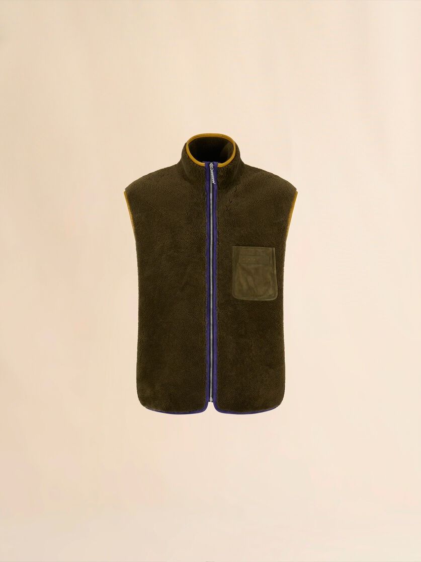 Marni Deep green shearling vest with leather piping Size US M / EU 48-50 / 2 - 4 Thumbnail
