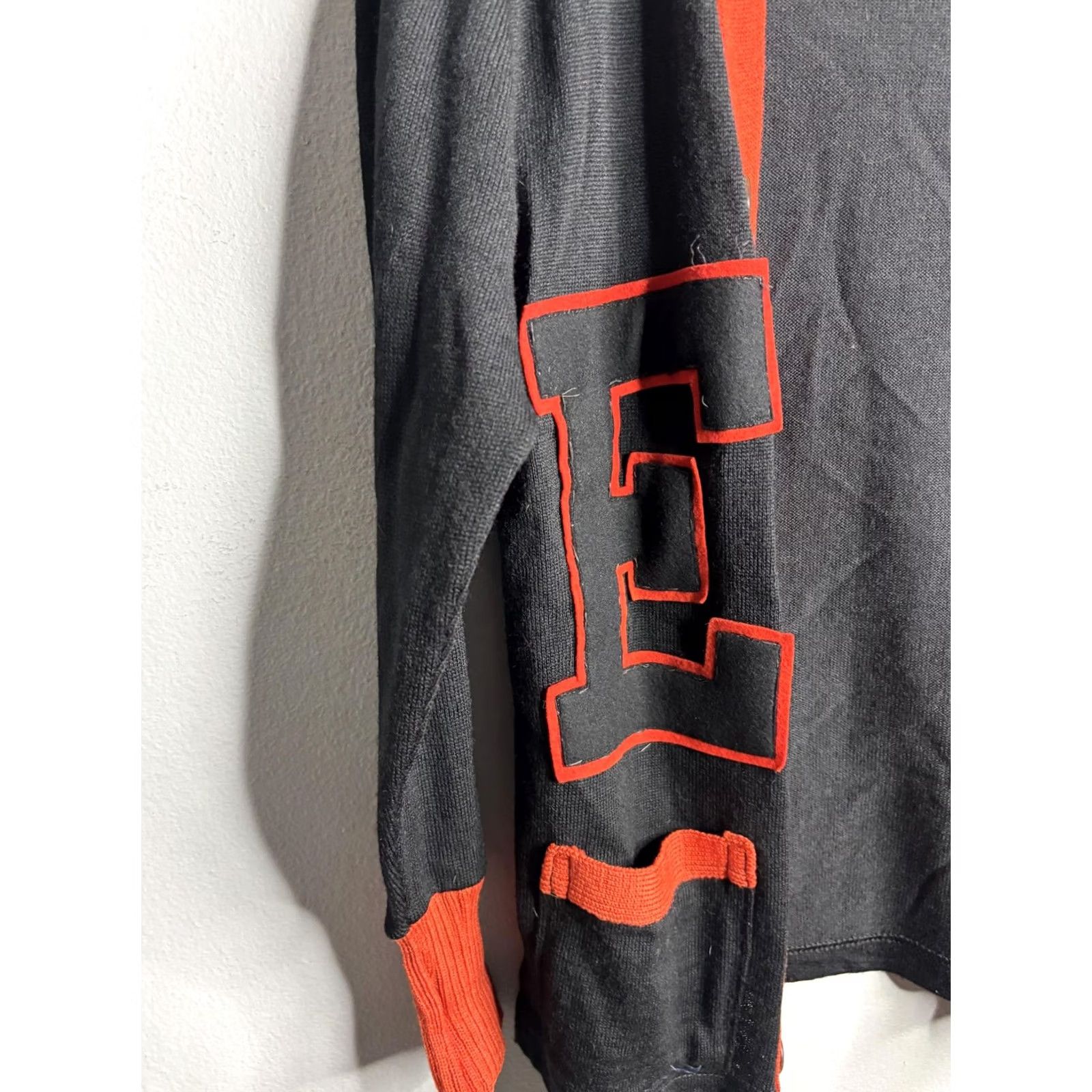 Vintage VINTAGE Stadium Mens Cardigan Sweater 3XS Black Wool Letterman Varsity E Pocket Striped Knit Wool V-Neck buttons Size US XXS / EU 40 - 2 Thumbnail