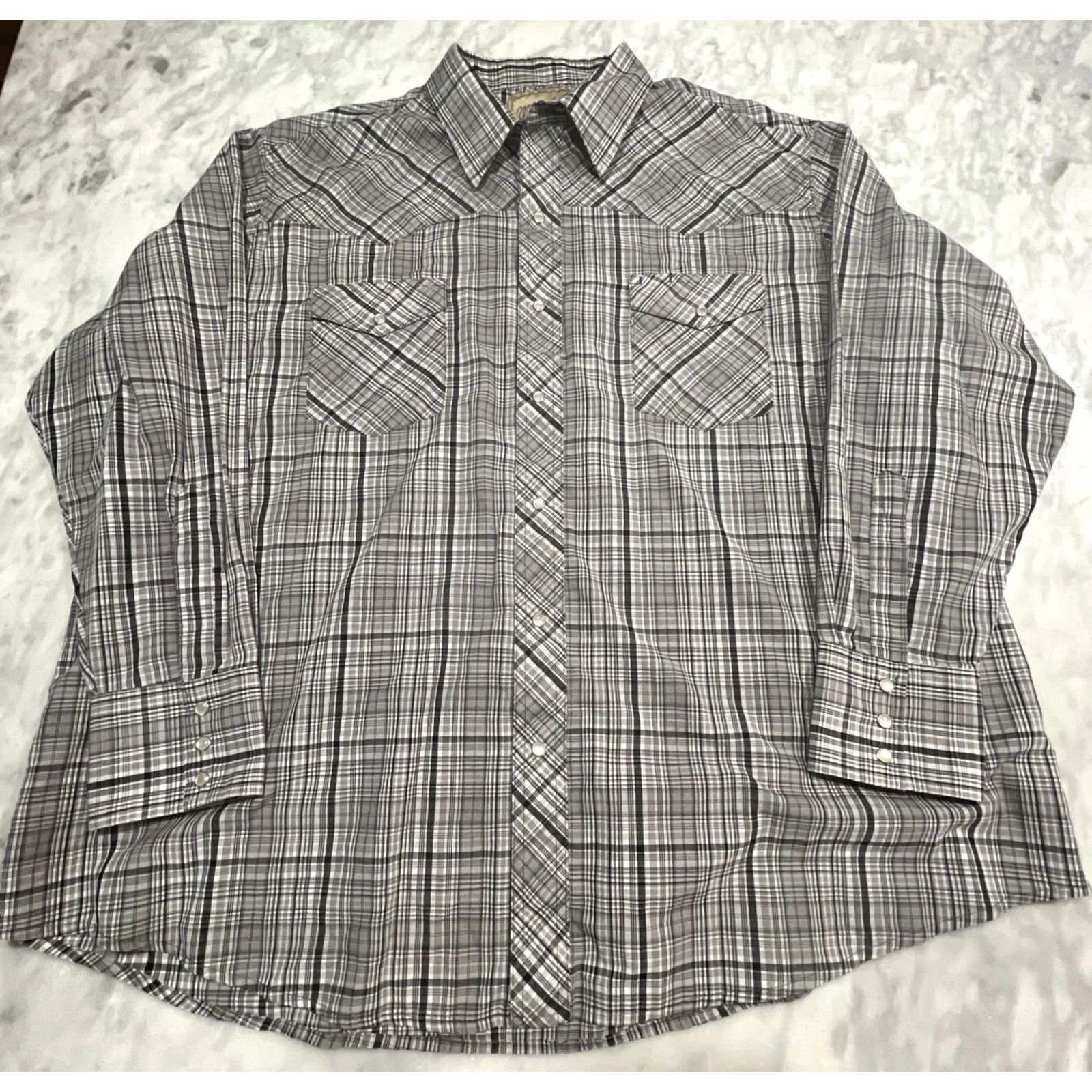 Wrangler Wrangler Western Shirt Men 2XL Pearl Snap Long Sleeve Pockets Cotton Polyester Shirt Size US XXL / EU 58 / 5 - 2 Thumbnail