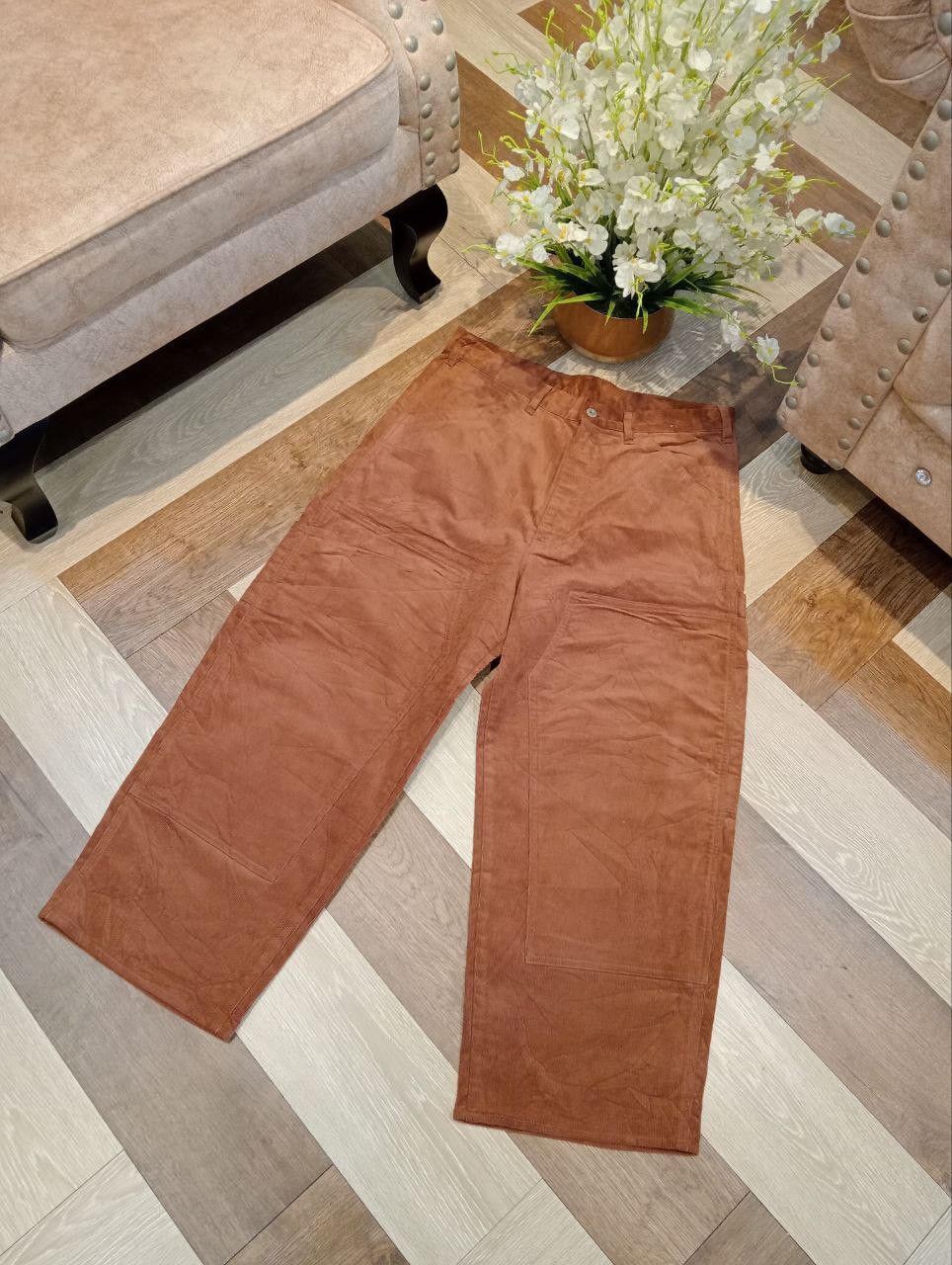 GU GU JAPAN DOUBLE KNEE WIDE BAGGY CORDUROY PANTS Size US 35 - 2 Thumbnail