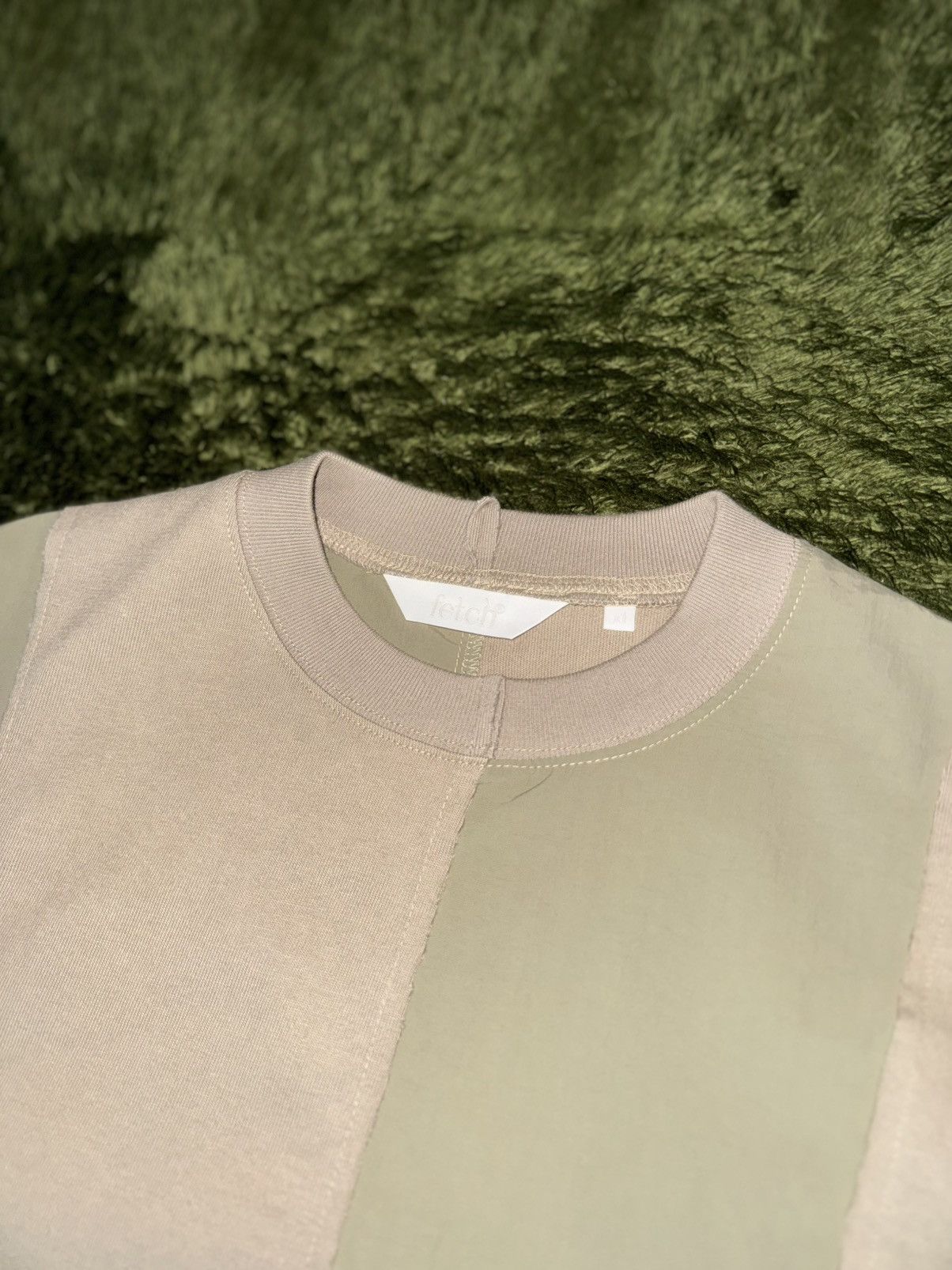 Japanese Brand [XL] Fetch Sunday Panel Embroidered Logo T-Shirt Beige Size US XL / EU 56 / 4 - 5 Thumbnail